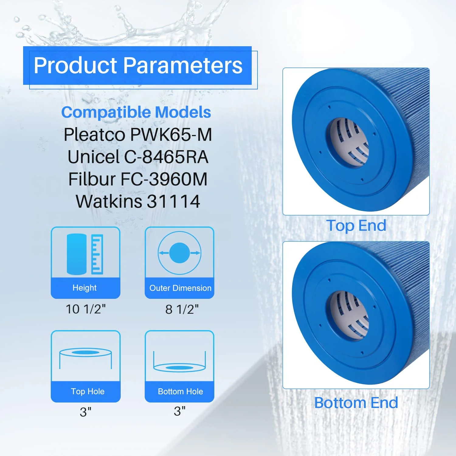 POOLPURE Antimicrobial PLFC-8465-M Spa Filter Replaces Watkins 31114, Compatible Unicel C-8465RA, Pleatco PWK65-M, Filbur FC-3960M, 71827, 71828, 65 sq. ft Hot Spring Spa Filter (1pack) - Image 8