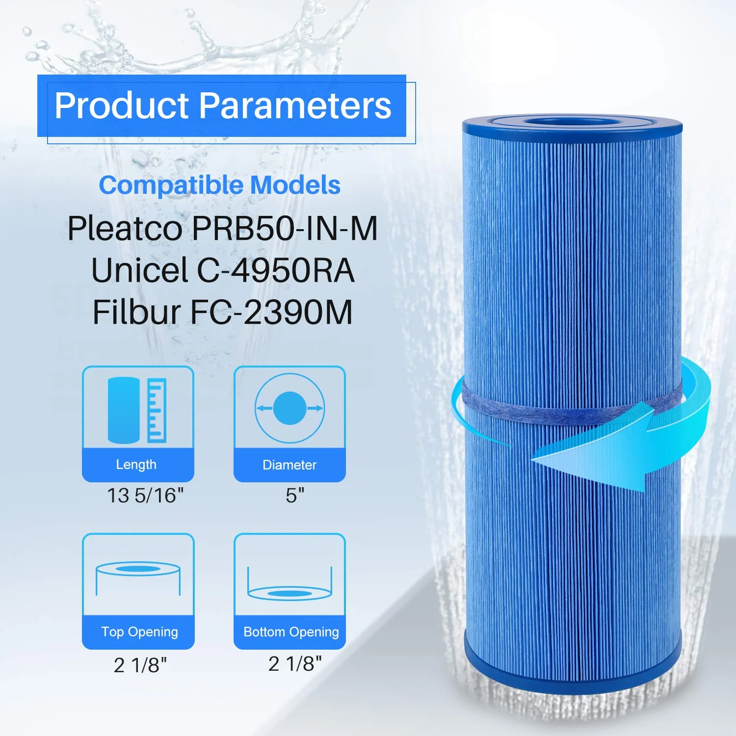 POOLPURE Antimicrobial Spa Filter Replacement for Pleatco PRB50-IN-M, Unicel C-4950RA, Guardian 413-212-02, Filbur FC-2390M,17-2380,Jacuzzi J200 Series Filter,373045, 5X13 Hot Tub Filter, 2 Pack - Image 9