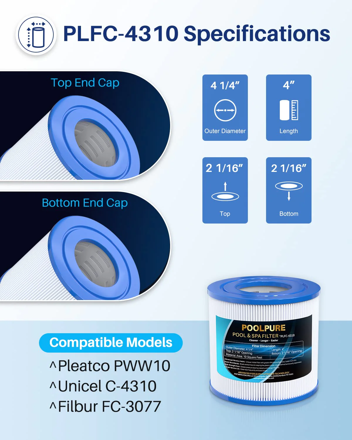 POOLPURE C-4310 Spa Filter Replaces PWW10, Filbur FC-3077, Excel Filters XLS-435, Aladdin 11003, Baleen AK-3006, Darlly 40101, Thermo Spa FL1003, SD-00260 Hot Tub Filter 2 Pack - Image 7