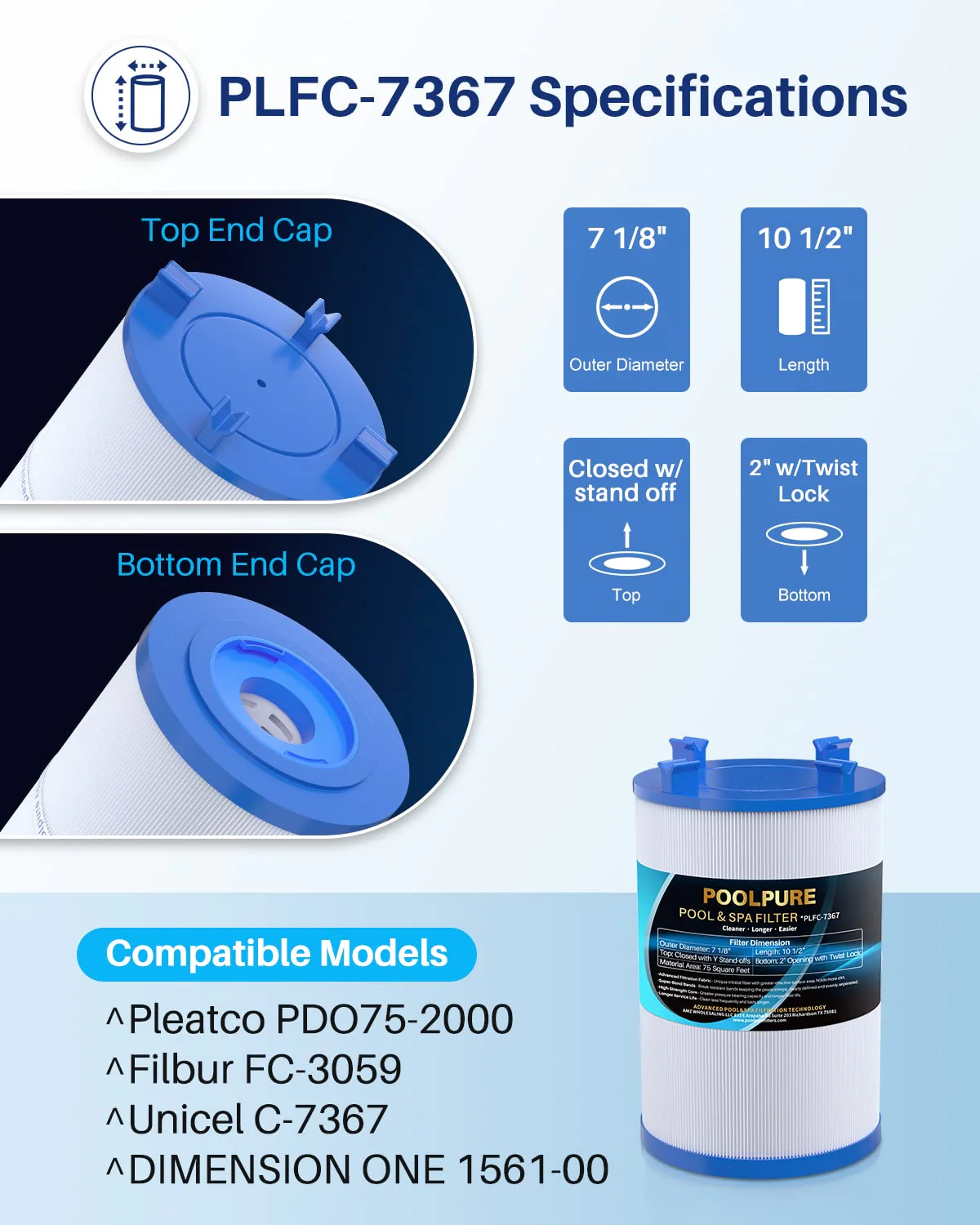 POOLPURE C-7367 Spa Filter Replaces PD075-2000, Dimension One 1561-00, Filbur FC-3059, Excel Filters XLS-7005, Aladdin 17541, Baleen AK-60035, 75 sqft Hot Tub Filter Cartridge 2PACK - Image 7