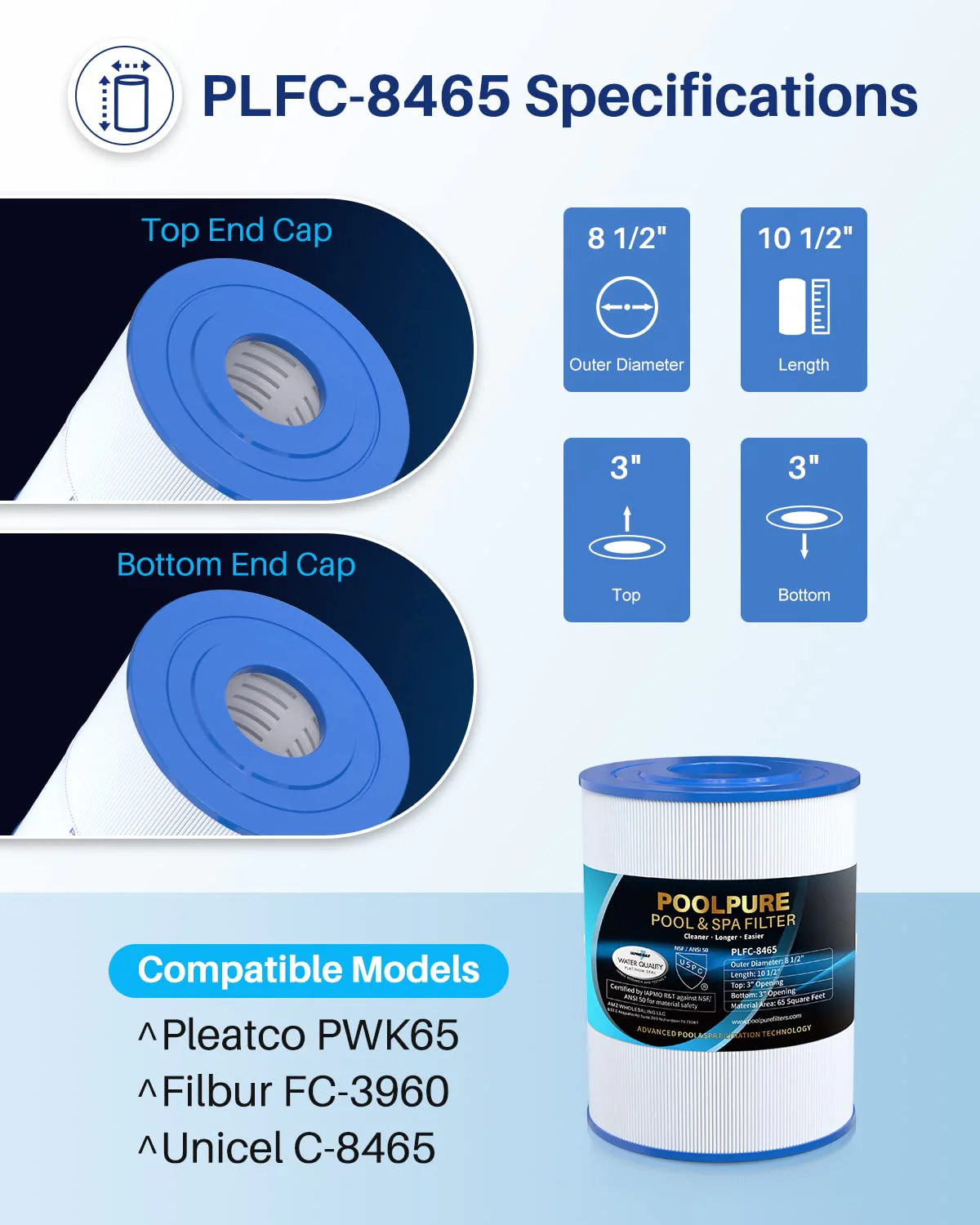 POOLPURE C-8465 Spa Filter Replaces Watkins 31114, Pleatco PWK65, Filbur FC-3960, 71827, 71828, Watkins 65 sq.ft Tiger River Spa Filter 2 Pack - Image 7