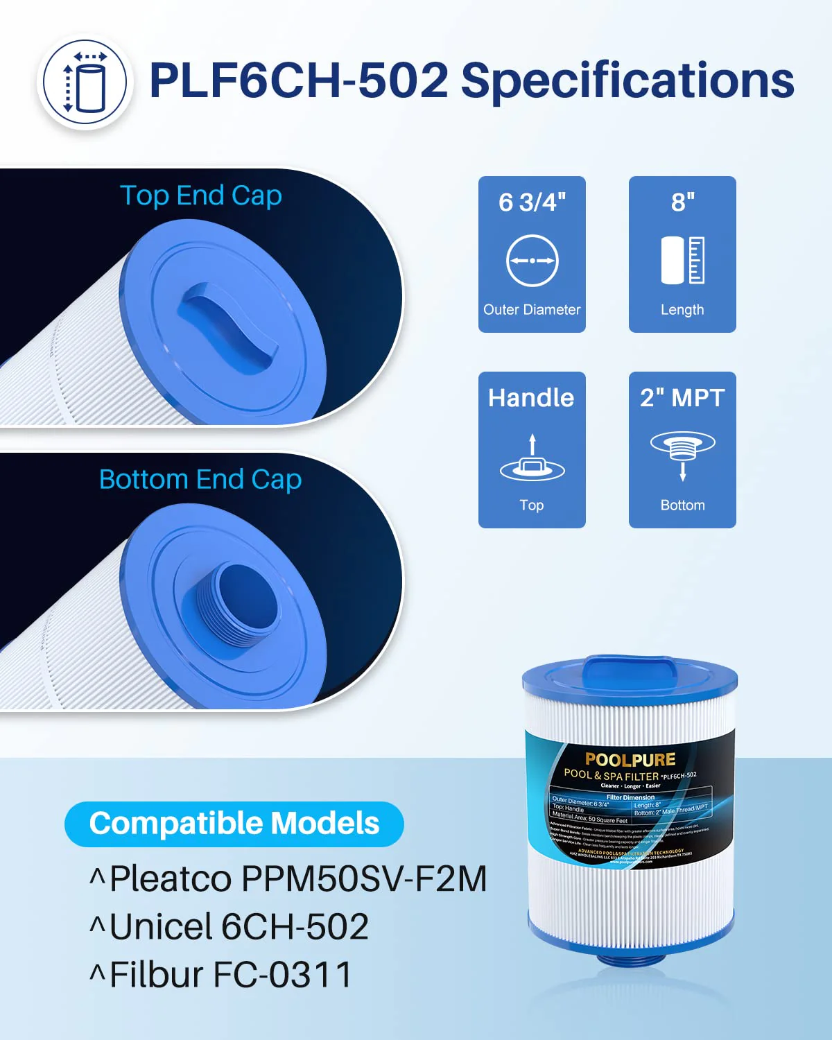 POOLPURE PAS50SV-F2M Spa Filter Replaces Unicel 6CH-502, Filbur FC-0311, Excel Filters XLS-604, Baleen AK-90161, Magnum AR50, Master Deluxe M60506 Hot Tub Filter, 2 Pack - Image 7