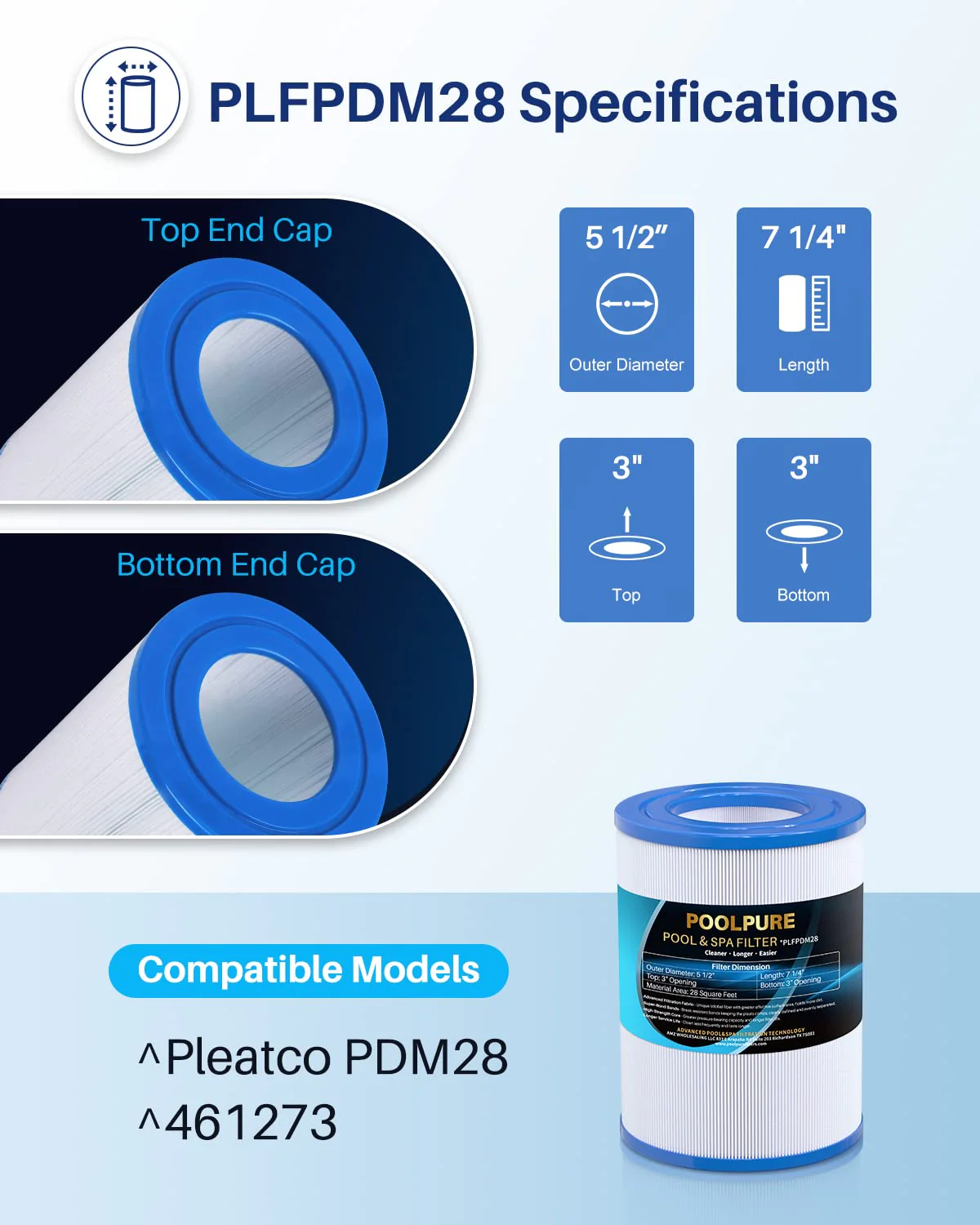 POOLPURE PDM28 Spa Filter Replaces Aquarest Dream Maker 461273 Hot Tub Filter, 2 Pack - Image 7