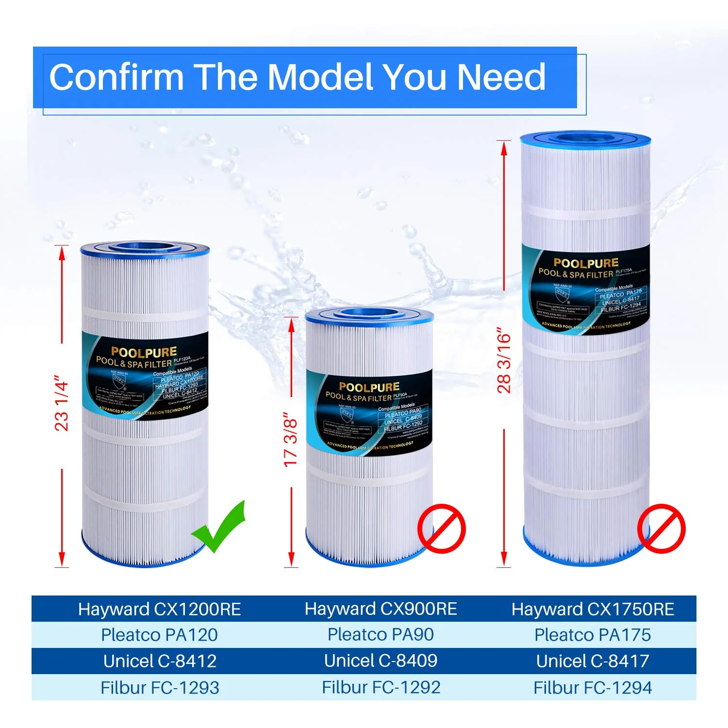 POOLPURE PLF120A Pool Filter Replaces Hayward C1200, CX1200RE, Pleatco PA120, Ultra-B2, Unicel C-8412, Filbur FC-1293, Clearwater II 125, Waterway Pro Clean PCCF-125, L x OD:23 1/4" x 8 15/16" - Image 8