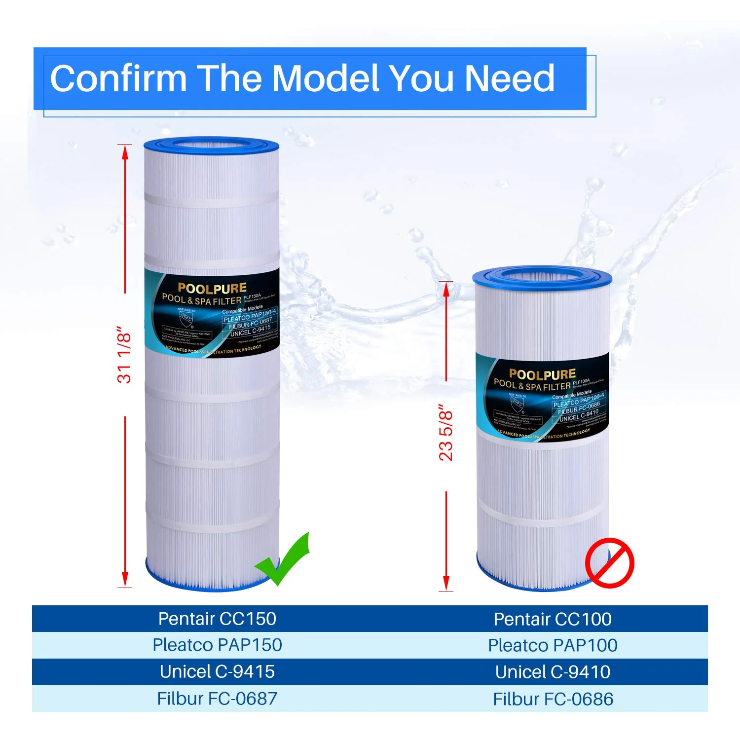 POOLPURE PLF150A Pool Filter Replaces Pentair CC150, CCRP150, PAP150, Ultral-C4, PP-C4, PP-C4-M, Unicel C-9415, R173216, 59054300, Filbur FC-0687, 160317, 160355, 160352, L x OD: 31 1/8" x10 1/16" - Image 7