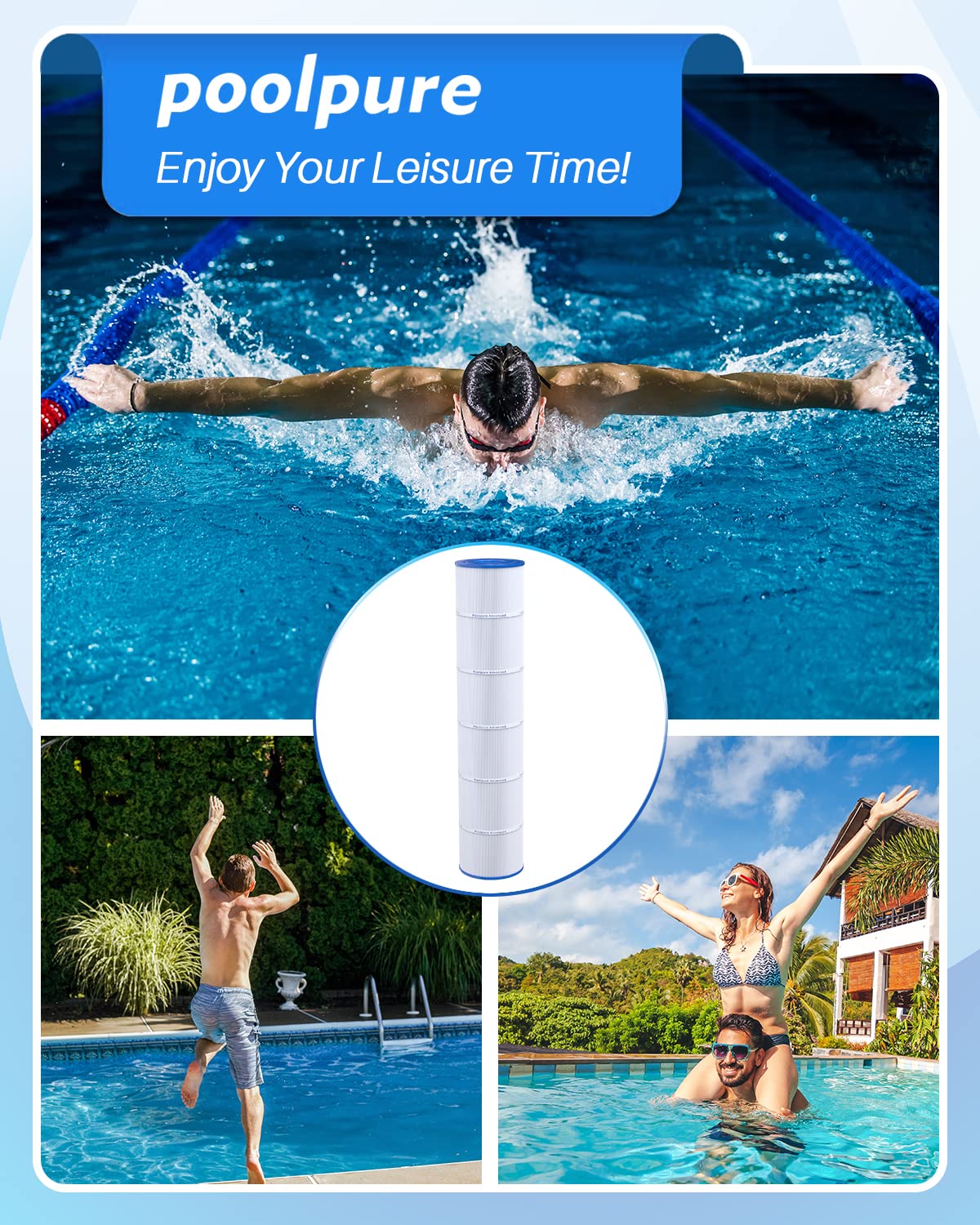POOLPURE PLFPCC130 Pool Filter Replaces Pentair CCP520, R173578, PCC130, Ultral-A7, Unicel C-7472, Filbur FC-1978, FC-6475, Pentair Clean and Clear Plus 520, 817-0131, 178585, L x OD: 32 1/16"x7" - Image 3