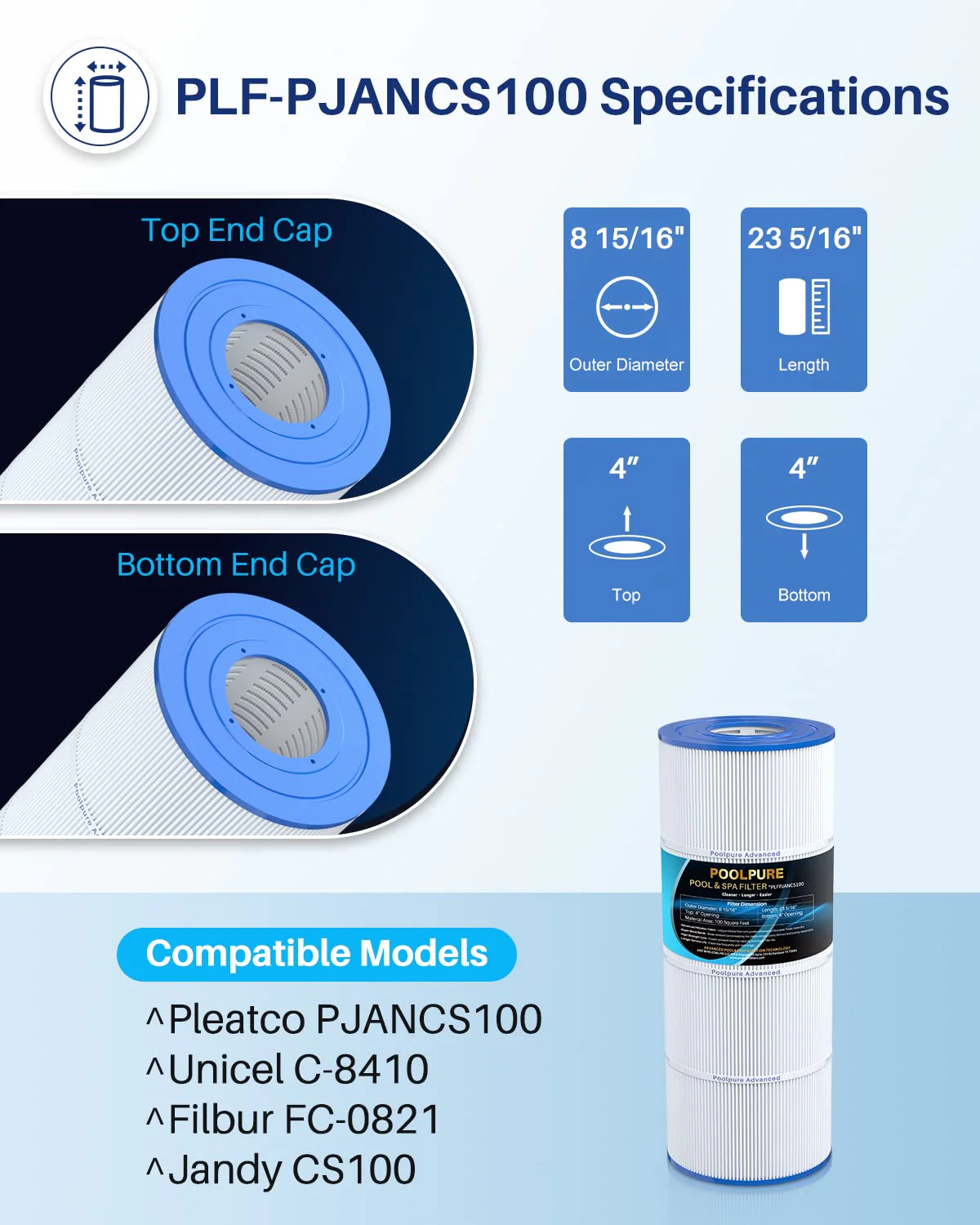 POOLPURE PLFPJANCS100 Pool Filter Replaces Jandy CS100, R0462200, PJANCS100, Ultral-B2, Porpoise PP-B2, Unicel C-8410, Filbur FC-0821, 1 Pack - Image 7