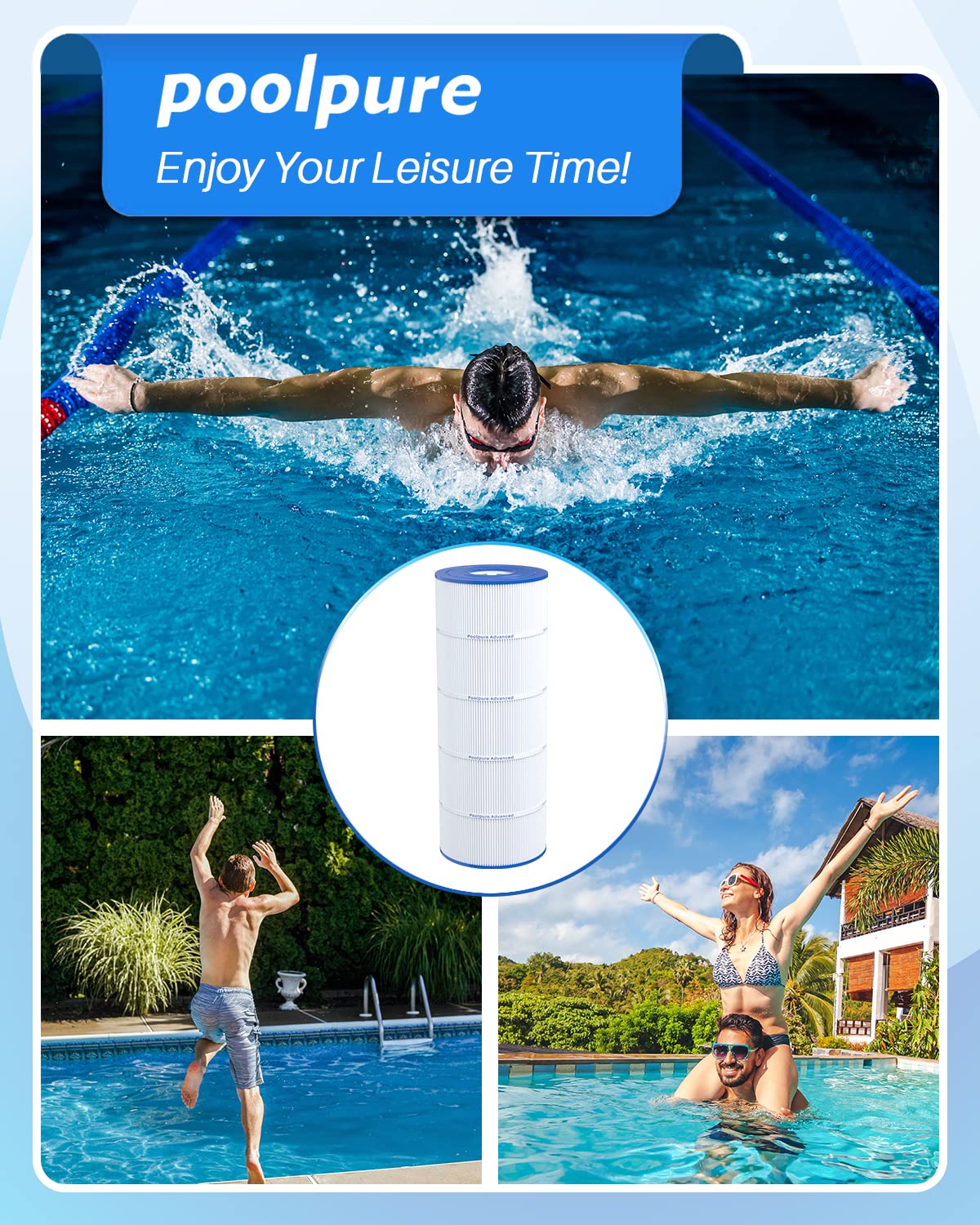 POOLPURE PLFPWWCT125 Pool Filter Replaces PWWCT125, Ultra-B2, Porpoise PP-B2-M, Clearwater II ProClean 125, 817-0125N, 125 Sq.ft Filter Cartridge 1PACK - Image 3