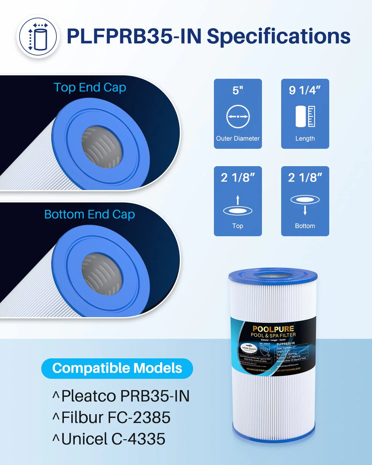 POOLPURE PRB35-IN Spa Filter Replaces Unicel C-4335, Guardian 409-219, Filbur FC-2385, 03FIL1300, 17-2482, 25393, 303557, 817-3501, R173431, 35 sq.ft, 5 X 9 Hot Tub Filter, 1 Pack - Image 8