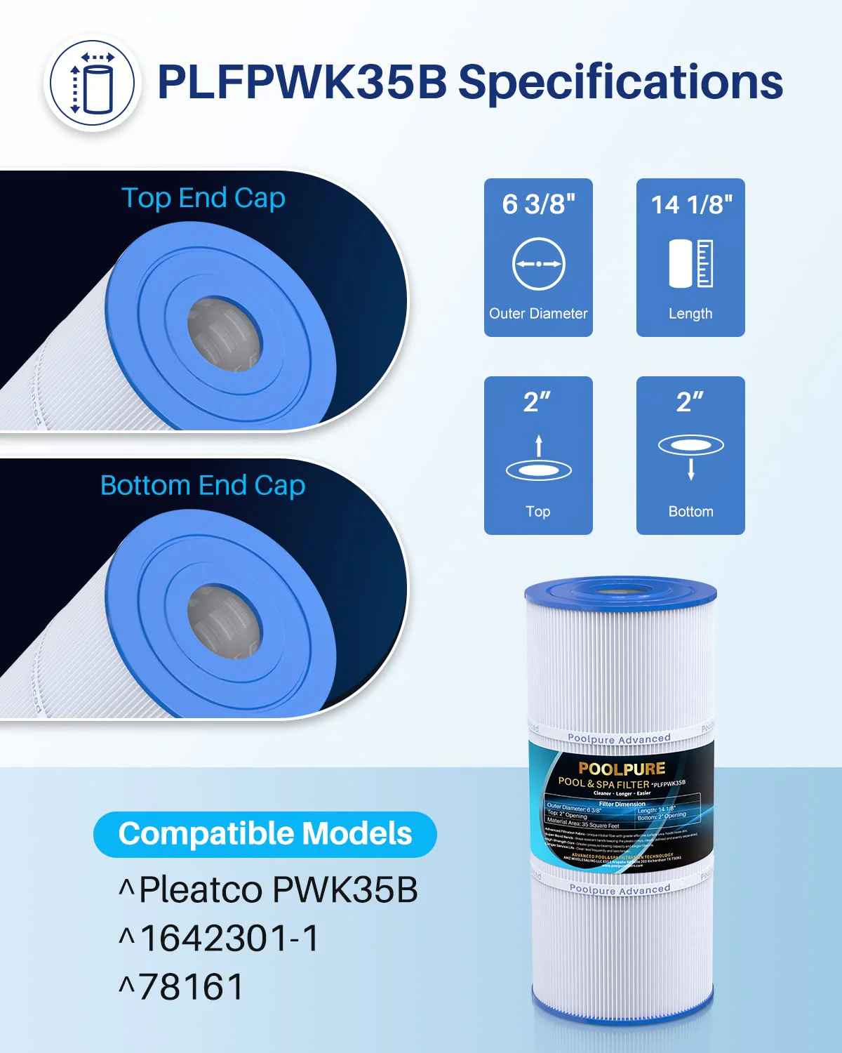 POOLPURE PWK35B SPA Filter Replaces Hot Springs Limelight Series Spa Filters, Watkins 1642301-1, 78161, 78286, Pleatco PWK35B, Filbur FC-3921, SD-01386, 35 sq. ft. 2PACK - Image 7