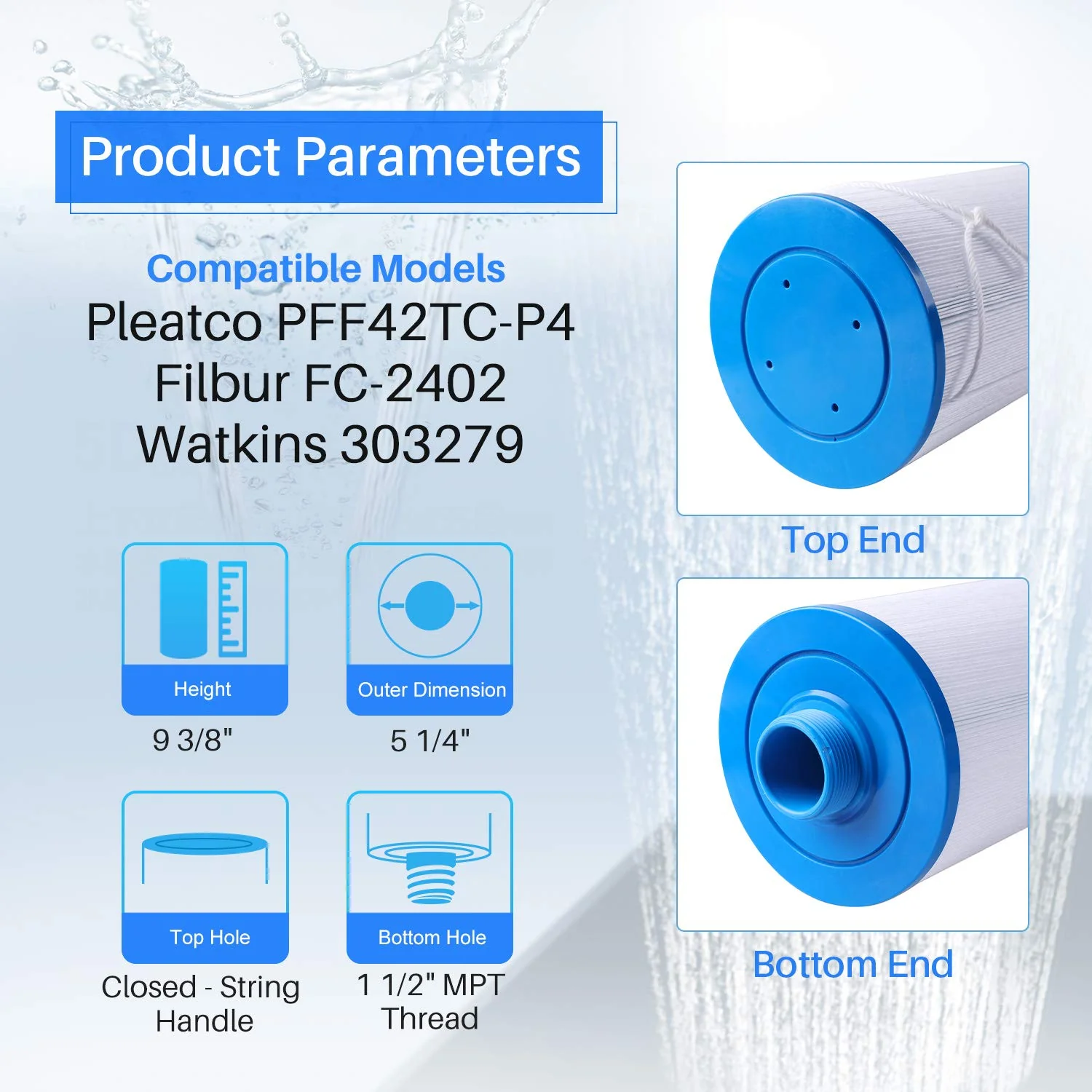 POOLPURE Spa Filter Replaces Watkins 303279, PFF42TC-P4, 5CH-37, 78460, FC-2402, Lifesmart, Freeflow, AquaTerra, Hydromaster, Grandmaster, Simplicity, Bermuda Hot Tub Filters 2PACK - Image 7