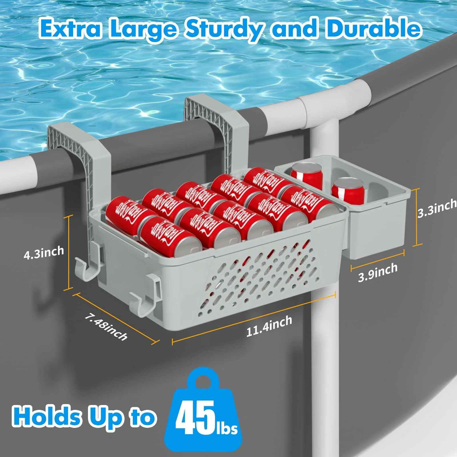 Poolside Storage Basket 2 Pack - Above Ground Pool Accessories, Swimming Pool Storage Baskets with Cup Holders,Fits 3” or Smaller Top Rails,Versatile Organizer for Pool Toys,Towels,Beverages (Grey) - Image 5