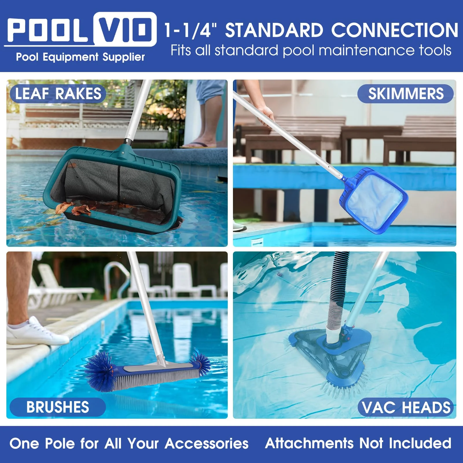 Poolvio 12 FT Telescopic Swimming Pool Pole - Adjustable 2 Piece Aluminum Pool Pole for Pool Cleaning Skimmer Nets Vacuum Heads & Brushes, Strong Grip & Lock - Image 4