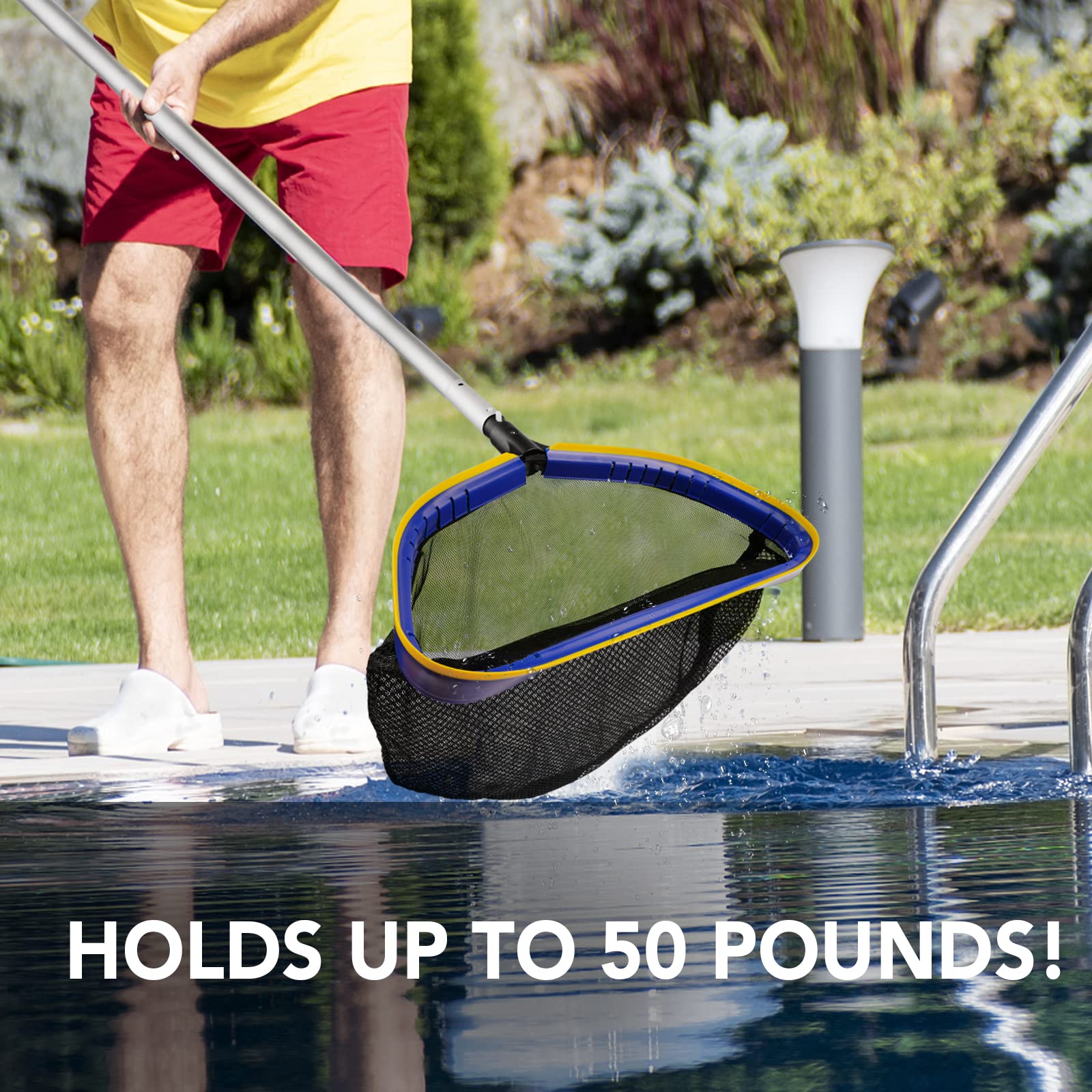 Poolvio Pool Deep Skimmer Net with 3ft - 10ft 1.0mm Thick Adjustable Aluminum Pole & Fine Mesh Bag Leaf Skimmer Rake Net for Above Ground & Inground Swimming Pools, Removes All Debris - Image 2