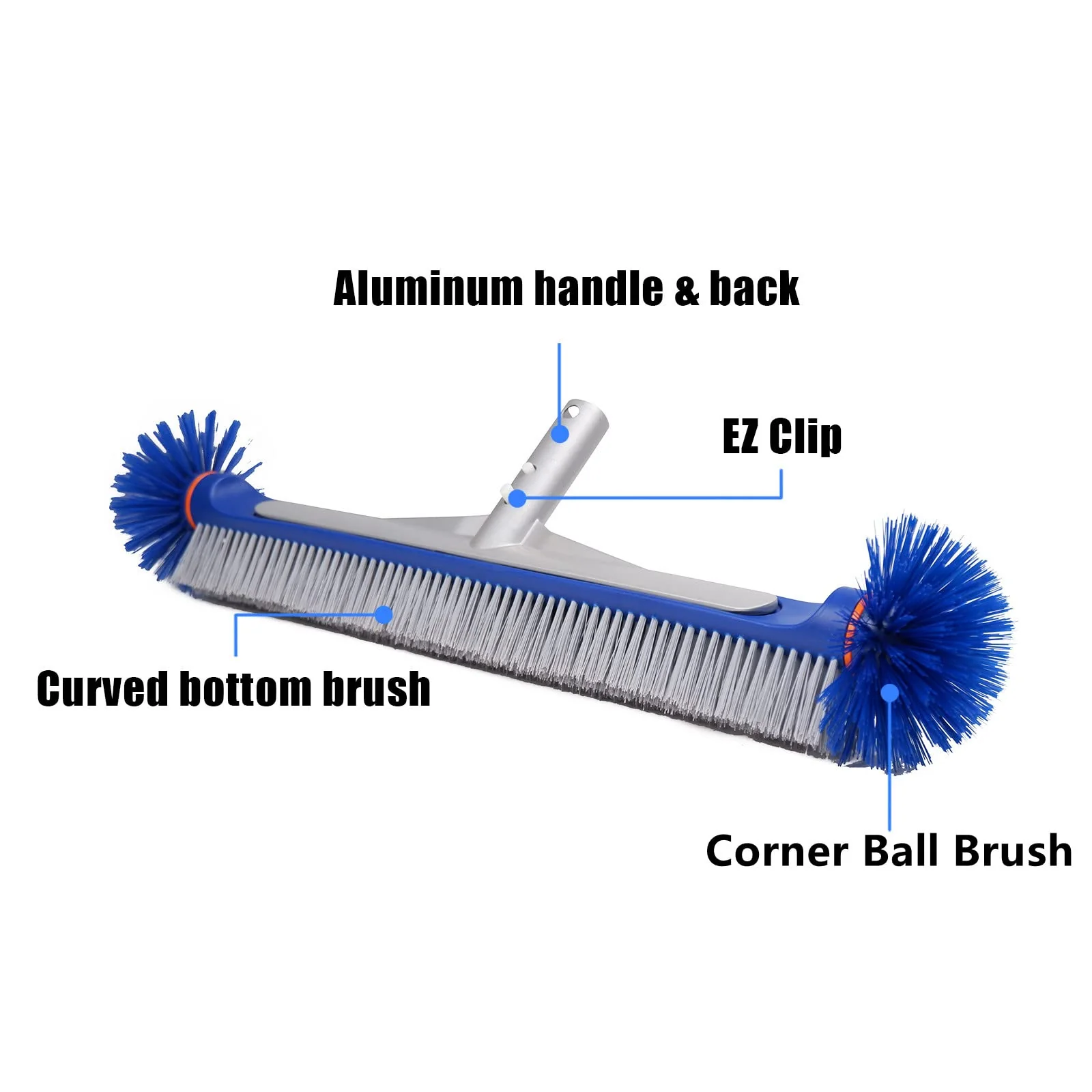 Poolvio Professional 17.5" Floor & Wall Pool Cleaning Brush with Tough Around Nylon Bristles, EZ Clip Aluminum Handle- Easily Sweep from Walls, Floors, Steps - Image 8