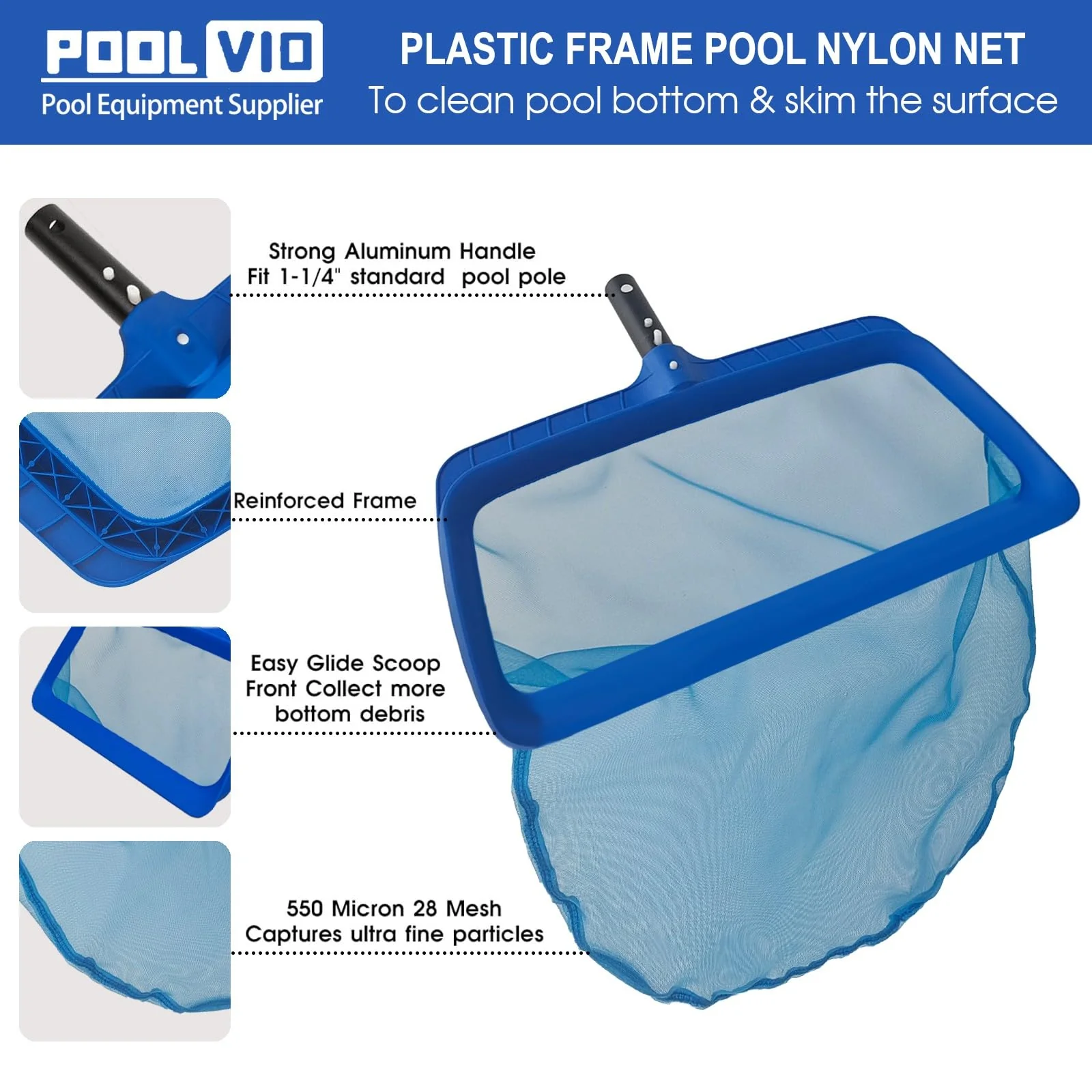 Poolvio Professional Pool Net, Upgraded Self-Repair Heavy Duty Nylon Mesh, Pool Skimmer Net with Extra Wide Scoop Edge, Pool Nets for Cleaning Leaves, Debris(No Pole) - Image 7