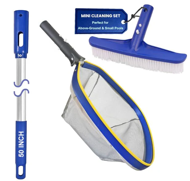 Poolvio Swimming Pool Cleaning Kit, 14'' Brush Head & 50'' Telescopic Aluminum Pole with Fine Mesh Skimmer Net - Perfect for Above Ground Pools, Spas, Hot Tub Fountains Blue (PK0140) - Image 8