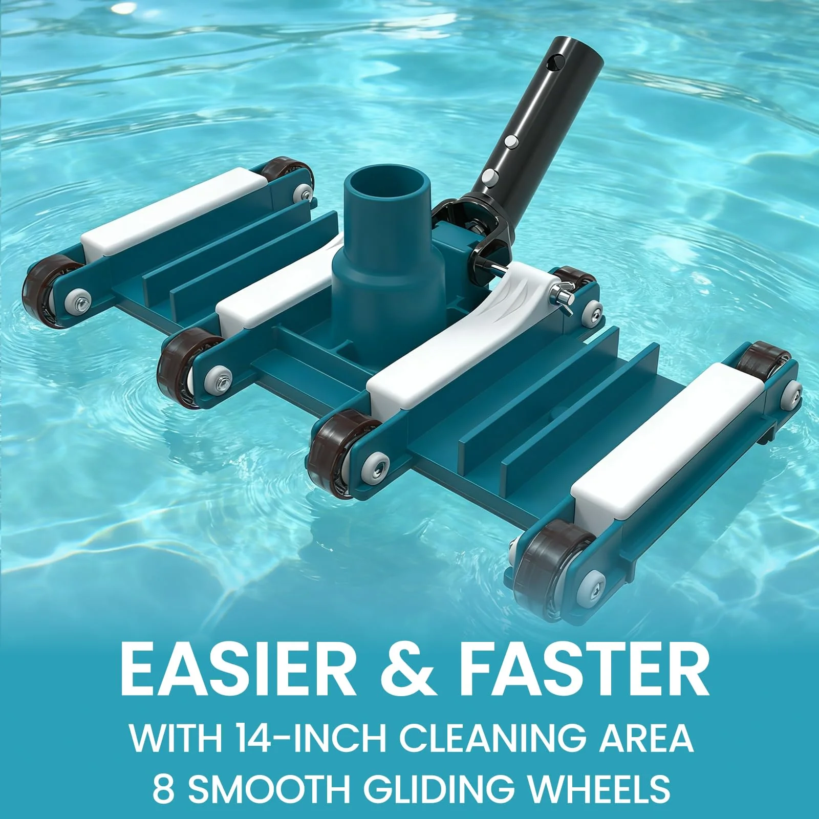 POOLWHALE 14" Flexible Pool Vacuum Head with Wheels, Swivel Direction-Control Handle for Inground & Above Ground Pools Clean Remove Debris - Image 5