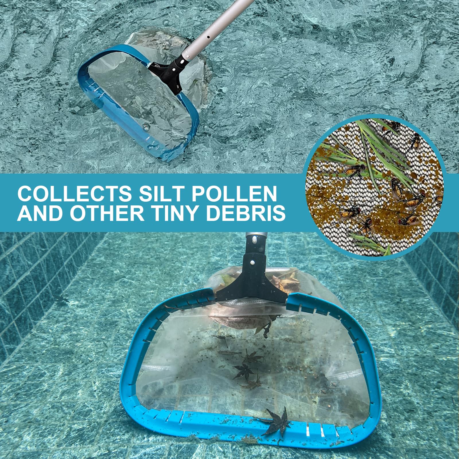 POOLWHALE Pool Net - Professional 20" Swimming Pool Leaf Skimmer Rake, Aluminum Frame Deep Nylon Bag, Ultra Fine Mesh Nets for Cleaning Leaves, Sand, Pollen, Finest Debris (No Pole) - Image 6