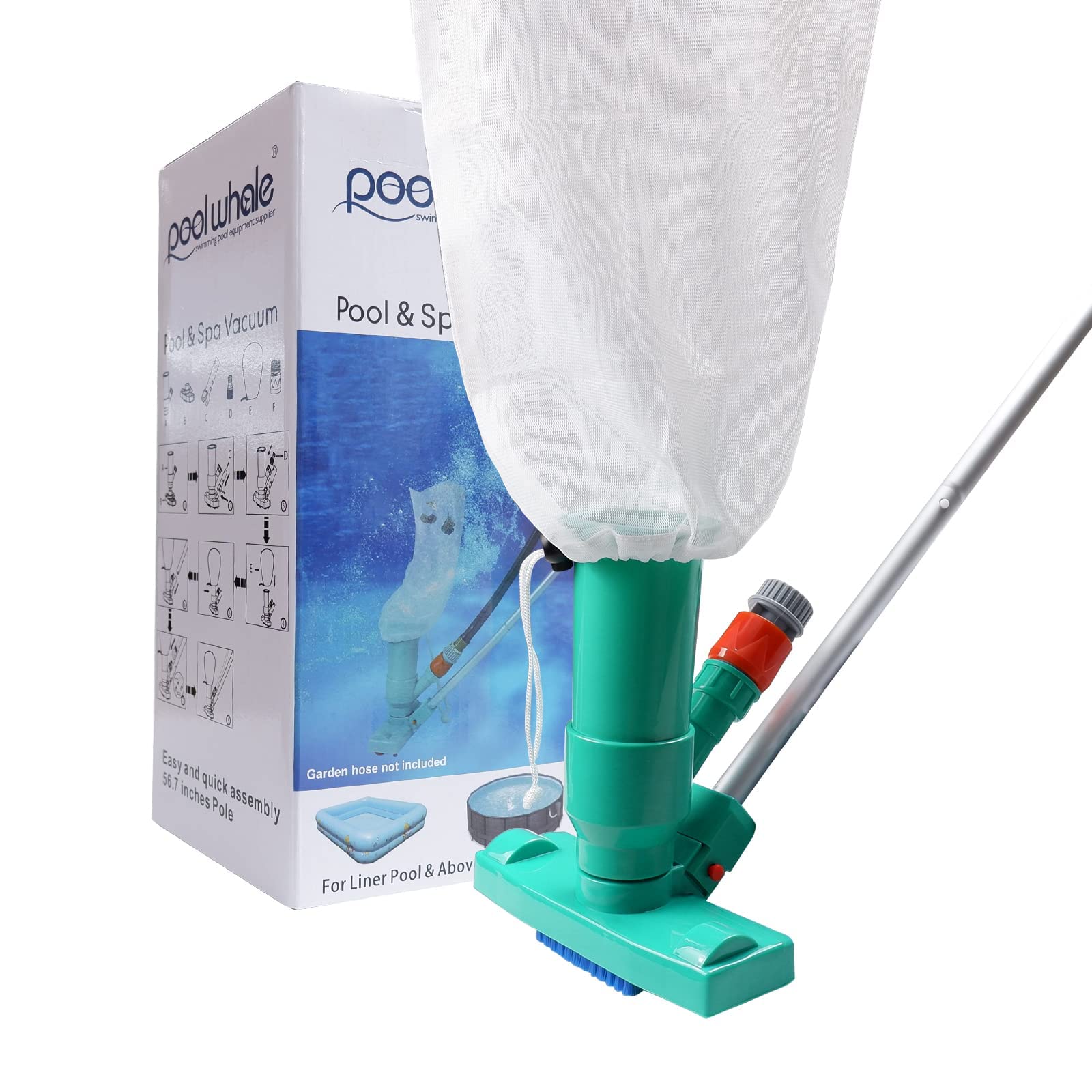 POOLWHALE Portable Pool Vacuum Jet Underwater Cleaner W/Brush,Bag,6 Section Pole of 56.5"(No Garden Hose Included),for Above Ground Pool,Spas,Ponds & Fountains - Image 2