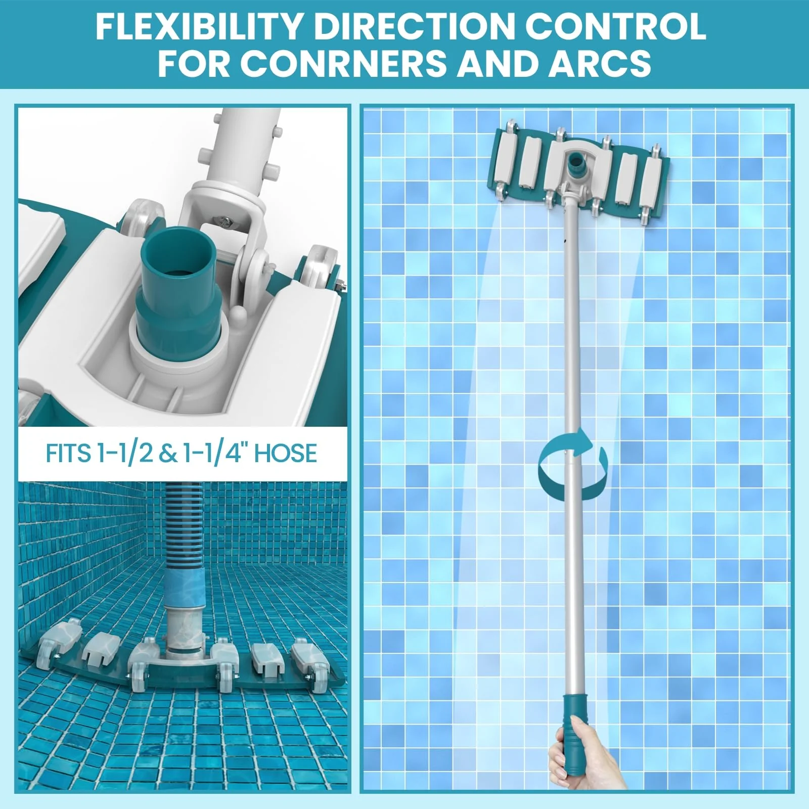POOLWHALE Professional 1-1/2-Inch x 36-Feet Swimming Pool Vacuum Hoses and Weighted Rotatable Handle Vacuum Head with Wheels, Perfect for Above Ground and Inground Pools - Image 6