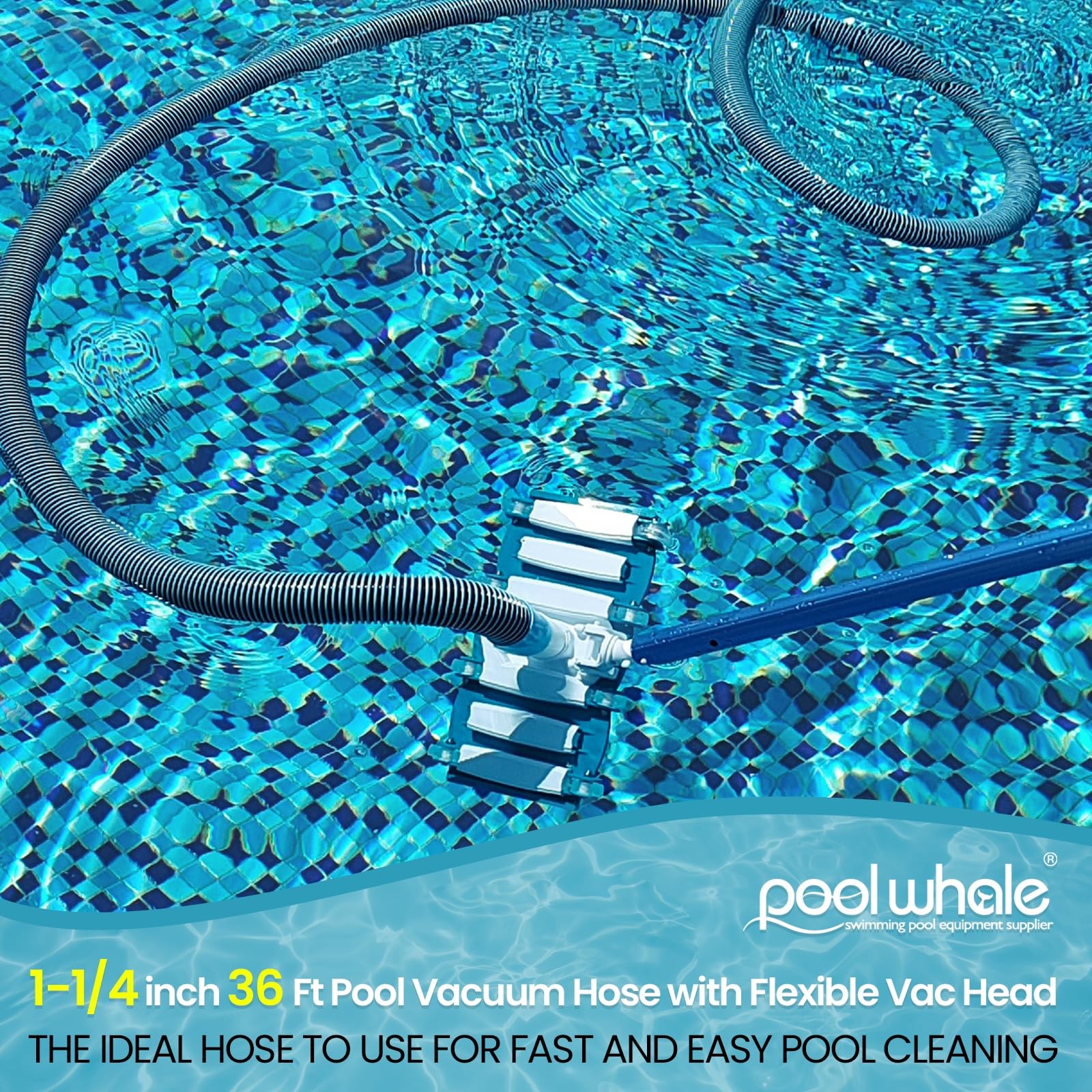 POOLWHALE Professional 1-1/2-Inch x 36-Feet Swimming Pool Vacuum Hoses and Weighted Rotatable Handle Vacuum Head with Wheels, Perfect for Above Ground and Inground Pools - Image 7