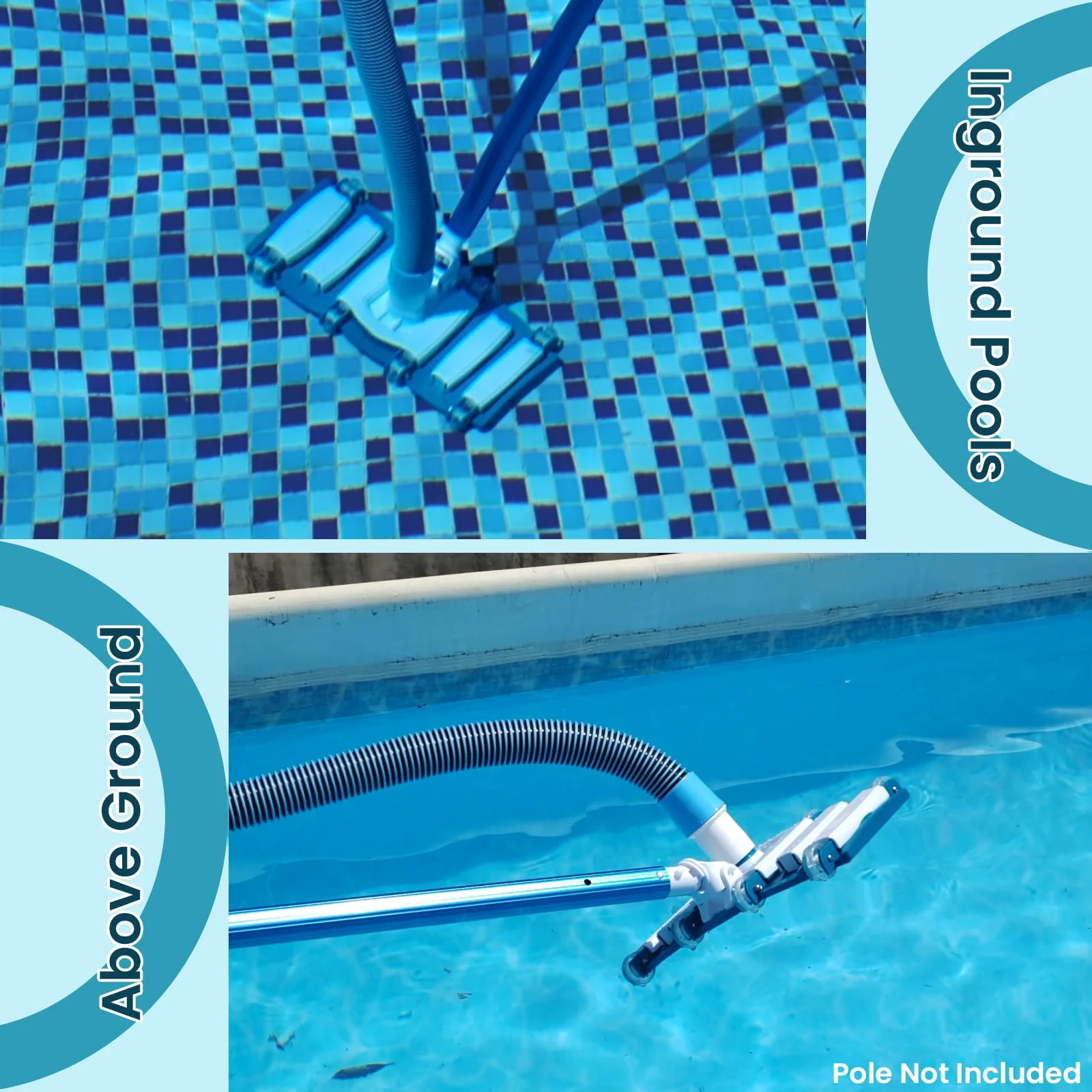 POOLWHALE Professional 1-1/2-Inch x 40-Feet Swimming Pool Vacuum Hoses and Weighted Rotatable Handle Vacuum Head with Wheels, Perfect for Above Ground and Inground Pools - Image 2
