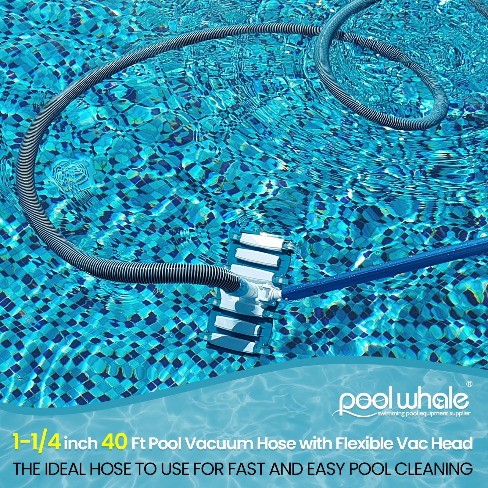 POOLWHALE Professional 1-1/2-Inch x 40-Feet Swimming Pool Vacuum Hoses and Weighted Rotatable Handle Vacuum Head with Wheels, Perfect for Above Ground and Inground Pools - Image 7