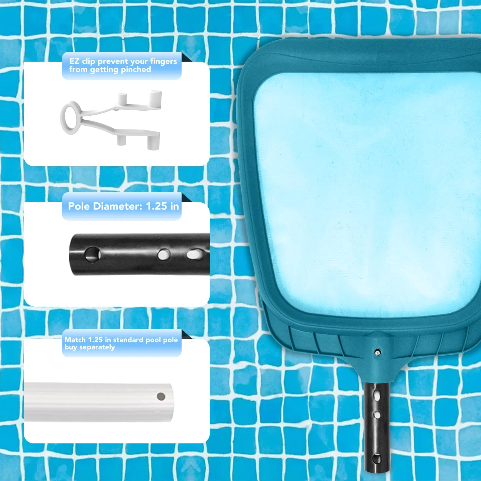 POOLWHALE Professional Pool Skimmer Net,Fine Mesh Net Bag,Heavy Duty Swimming Leaf Skimmer Cleaning Tool - Fast Cleaning,Debris Pickup Removal- Fits Standard Swimming Pool Poles(No Pole) - Image 3