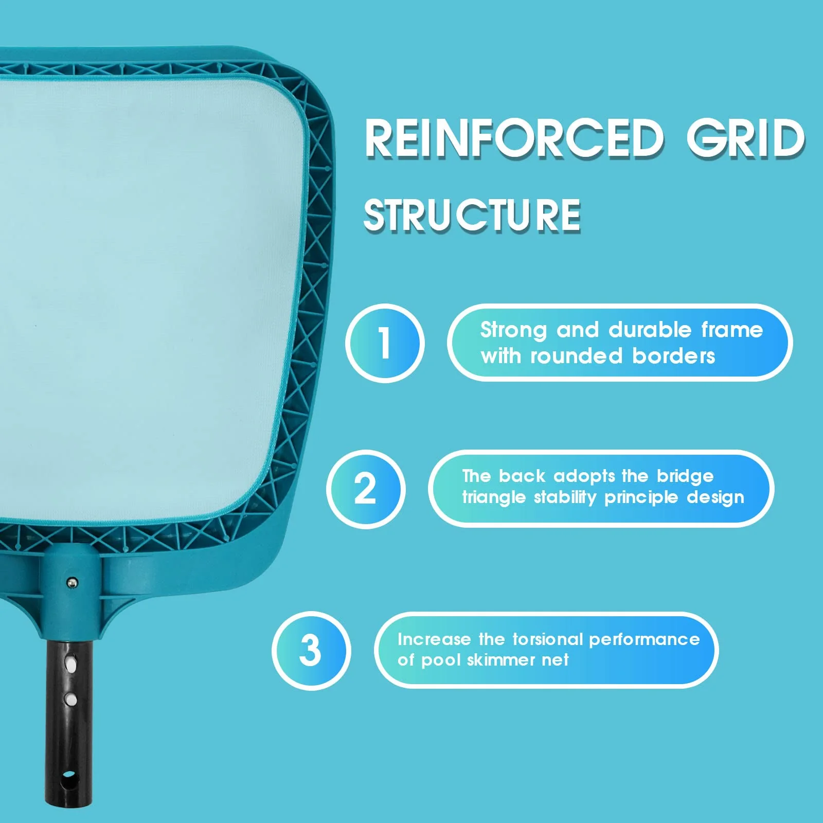 POOLWHALE Professional Pool Skimmer Net,Fine Mesh Net Bag,Heavy Duty Swimming Leaf Skimmer Cleaning Tool - Fast Cleaning,Debris Pickup Removal- Fits Standard Swimming Pool Poles(No Pole) - Image 8