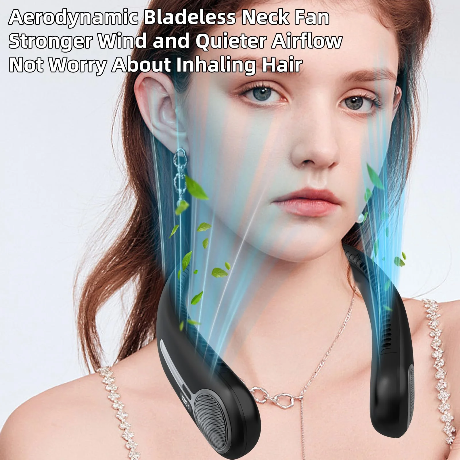 Portable Neck Fan,Hands Free Personal Wearable Bladeless Fan,6000mAh USB Rechargeable,360° Cooling,LED Display,4-Speeds,Birthday Gifts for Men Women Dad Mom,Stocking Stuffers Christmas Gifts (Black) - Image 3