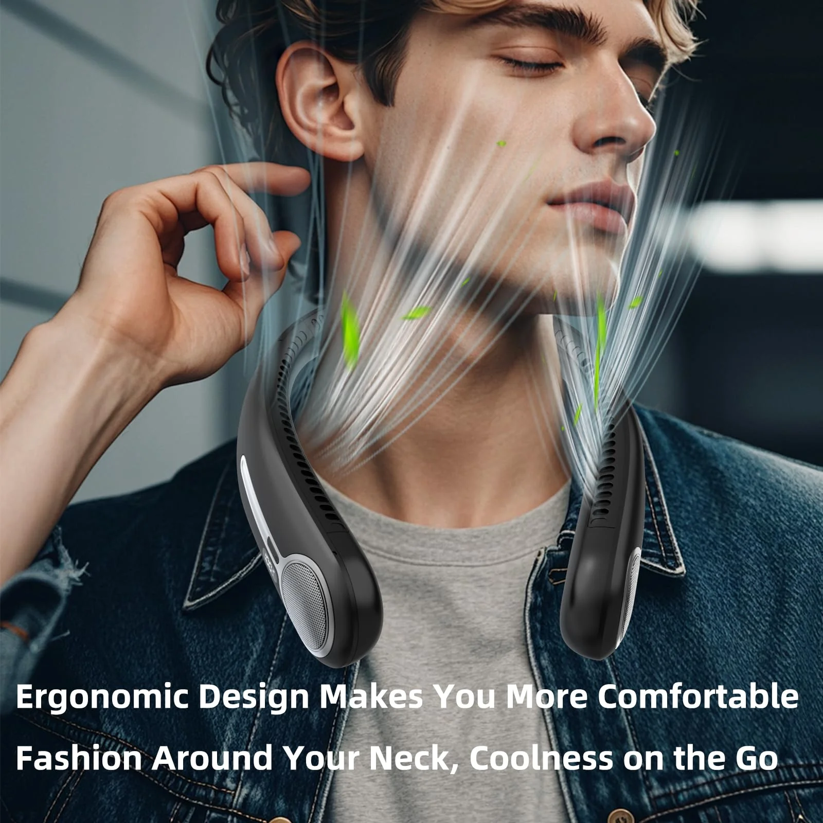 Portable Neck Fan,Hands Free Personal Wearable Bladeless Fan,6000mAh USB Rechargeable,360° Cooling,LED Display,4-Speeds,Birthday Gifts for Men Women Dad Mom,Stocking Stuffers Christmas Gifts (Black) - Image 4