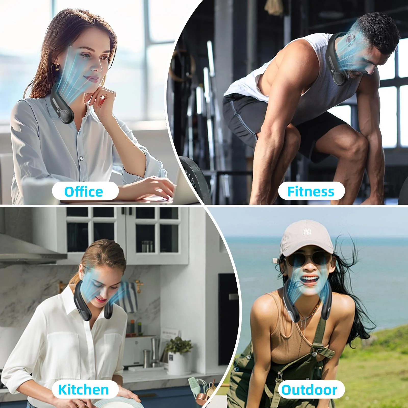 Portable Neck Fan,Hands Free Personal Wearable Bladeless Fan,6000mAh USB Rechargeable,360° Cooling,LED Display,4-Speeds,Birthday Gifts for Men Women Dad Mom,Stocking Stuffers Christmas Gifts (Black) - Image 6