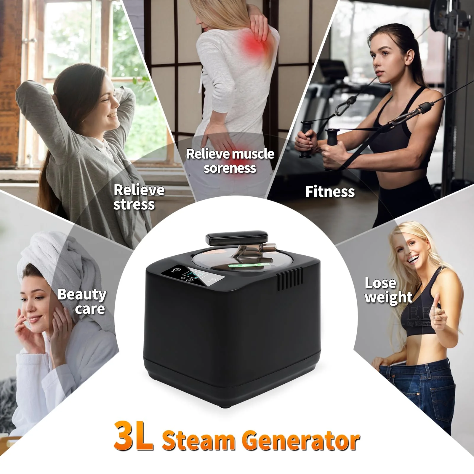 Portable Sauna Steamer Machine with Remote Control, 3L 1200W Upgrated Steam Generator for Sauna, 9 Levels, 120 MIN Timer, for Home Spa Sauna Accessories - Image 2