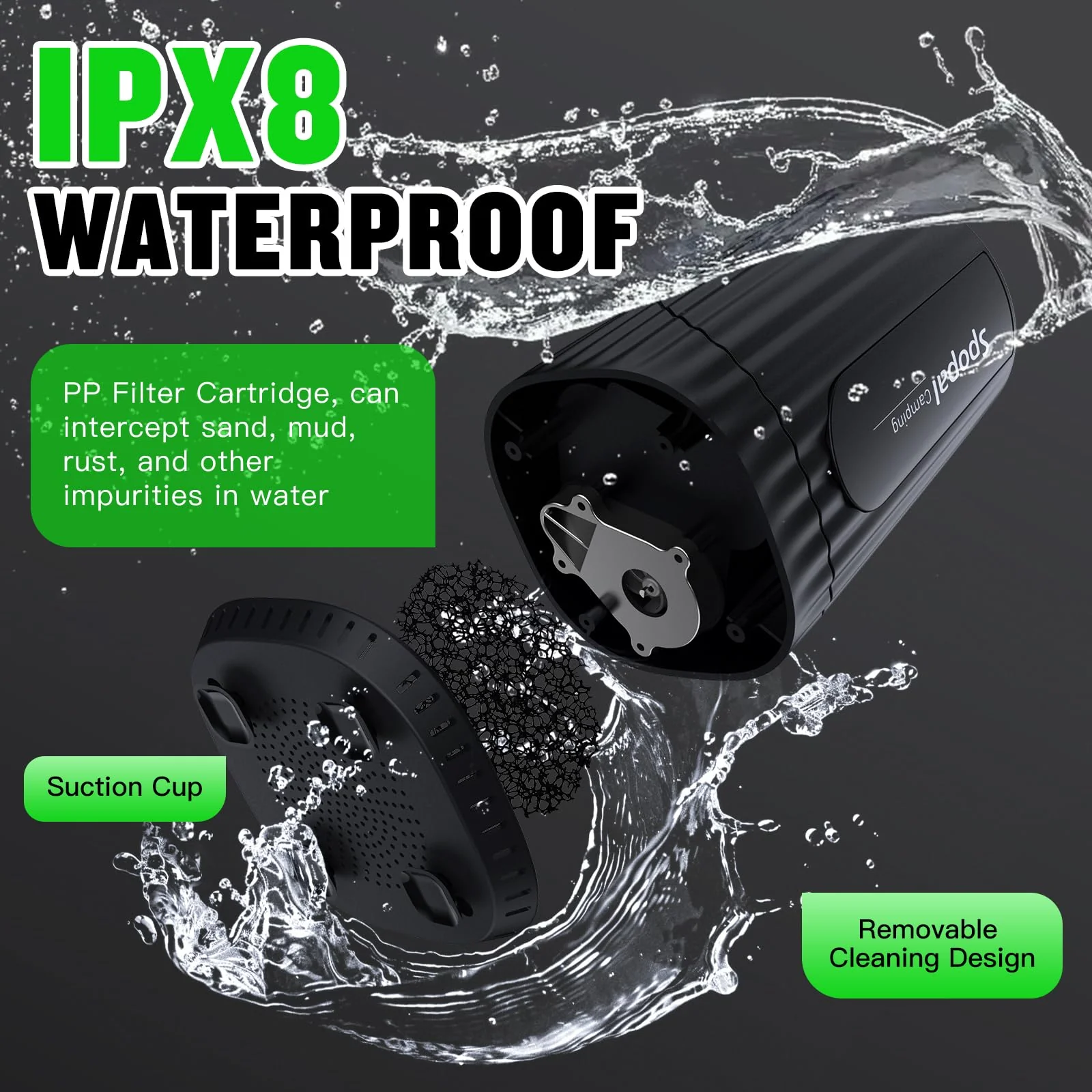 Portable Shower for Camping, [Upgraded] Spopal 10000mAh Rechargeable Camping Shower with 5 Adjustable Speeds,Premium LED Display, IPX8 Waterproof Outdoor Shower Kit for Hiking, Car, Pet, Travel (BK) - Image 4