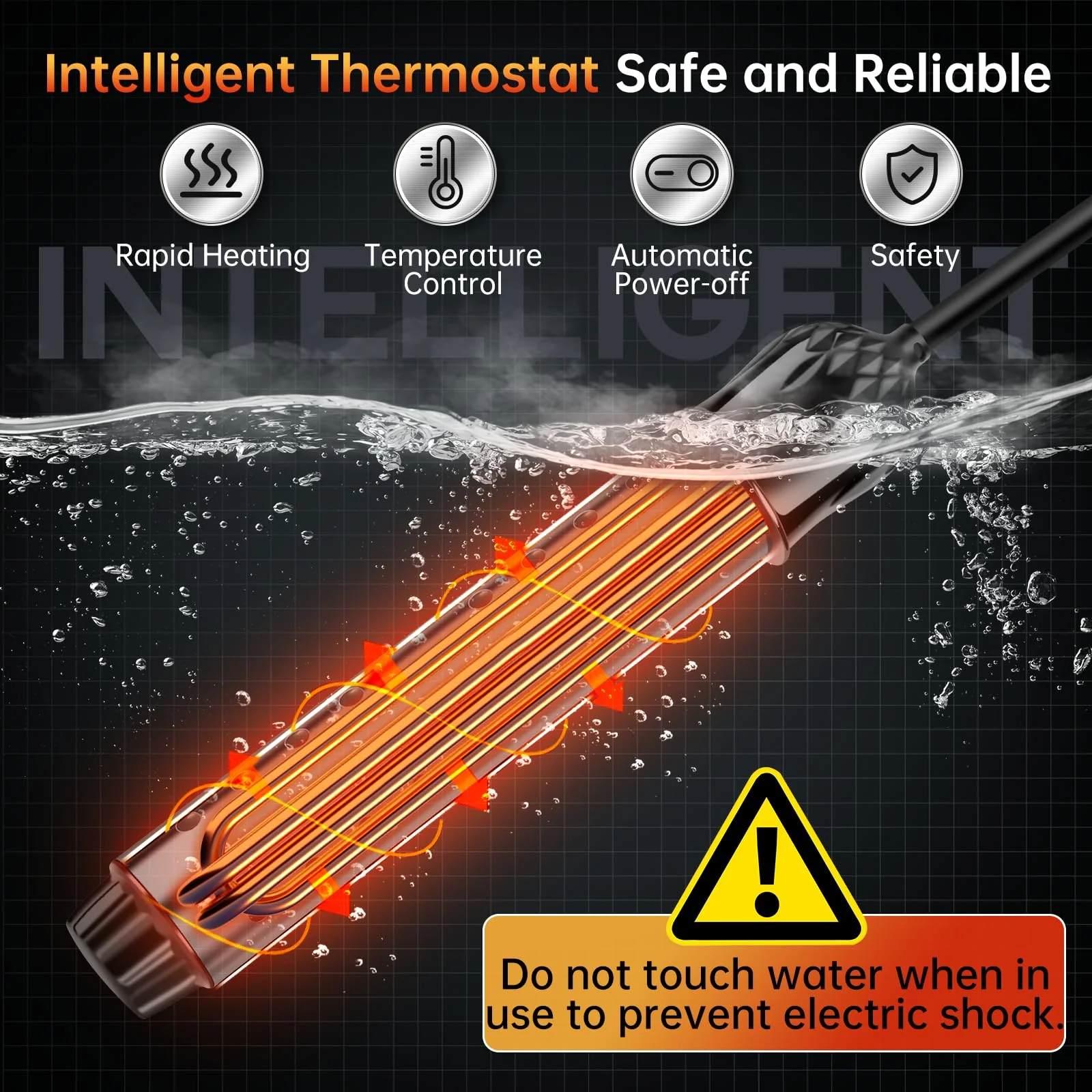 Portable Water Heater for Buckets & Tubs, 2000W Immersion Heater with Intelligent Shut-Off, Stainless Steel Guard & Digital Temperature Sensor, Fast Heating for Backyard Pools, RVs & Home Use - Image 4