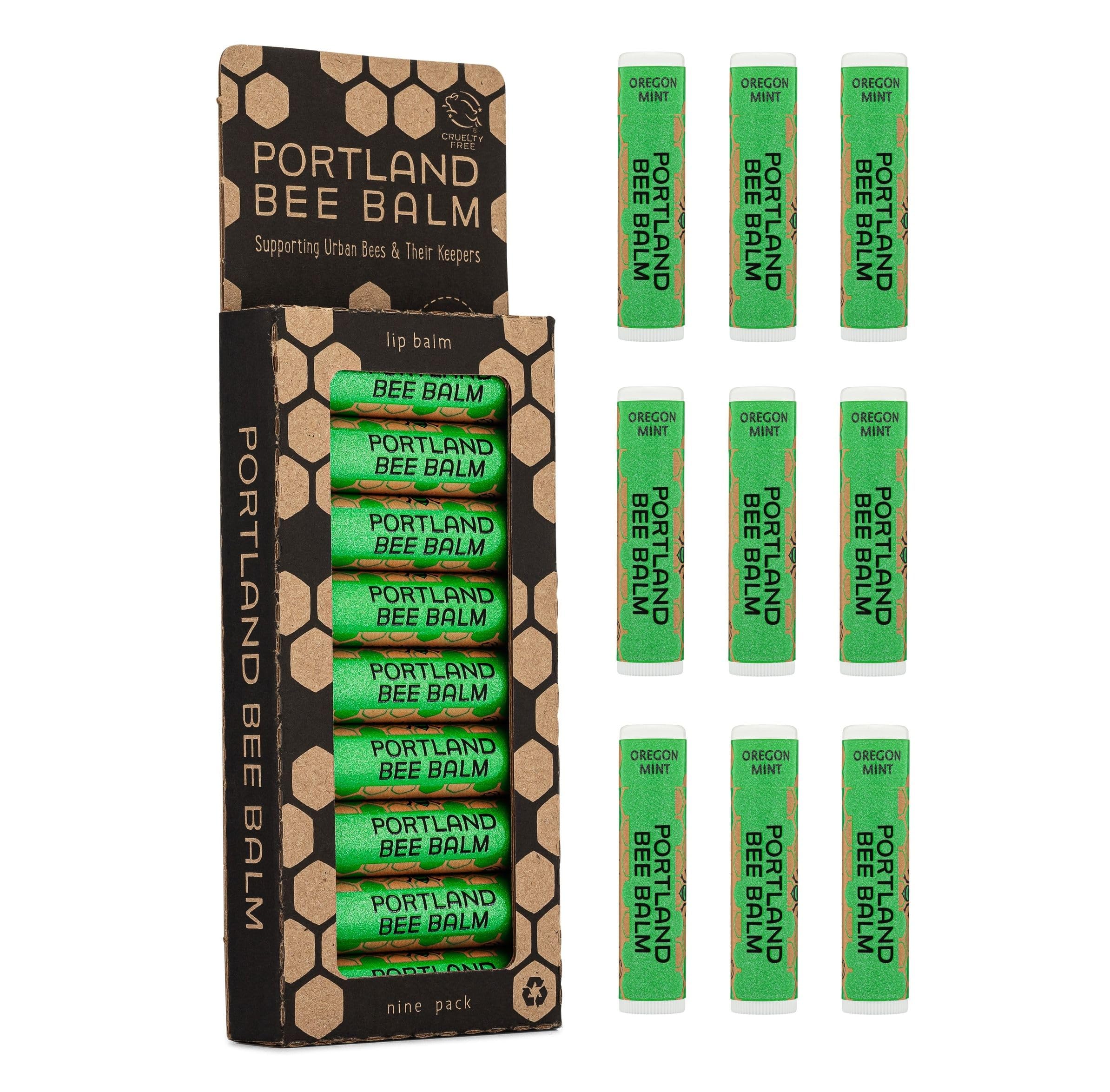 Portland Bee Balm All Natural Handmade Beeswax Based Lip Balm, Oregon Mint 9 Count