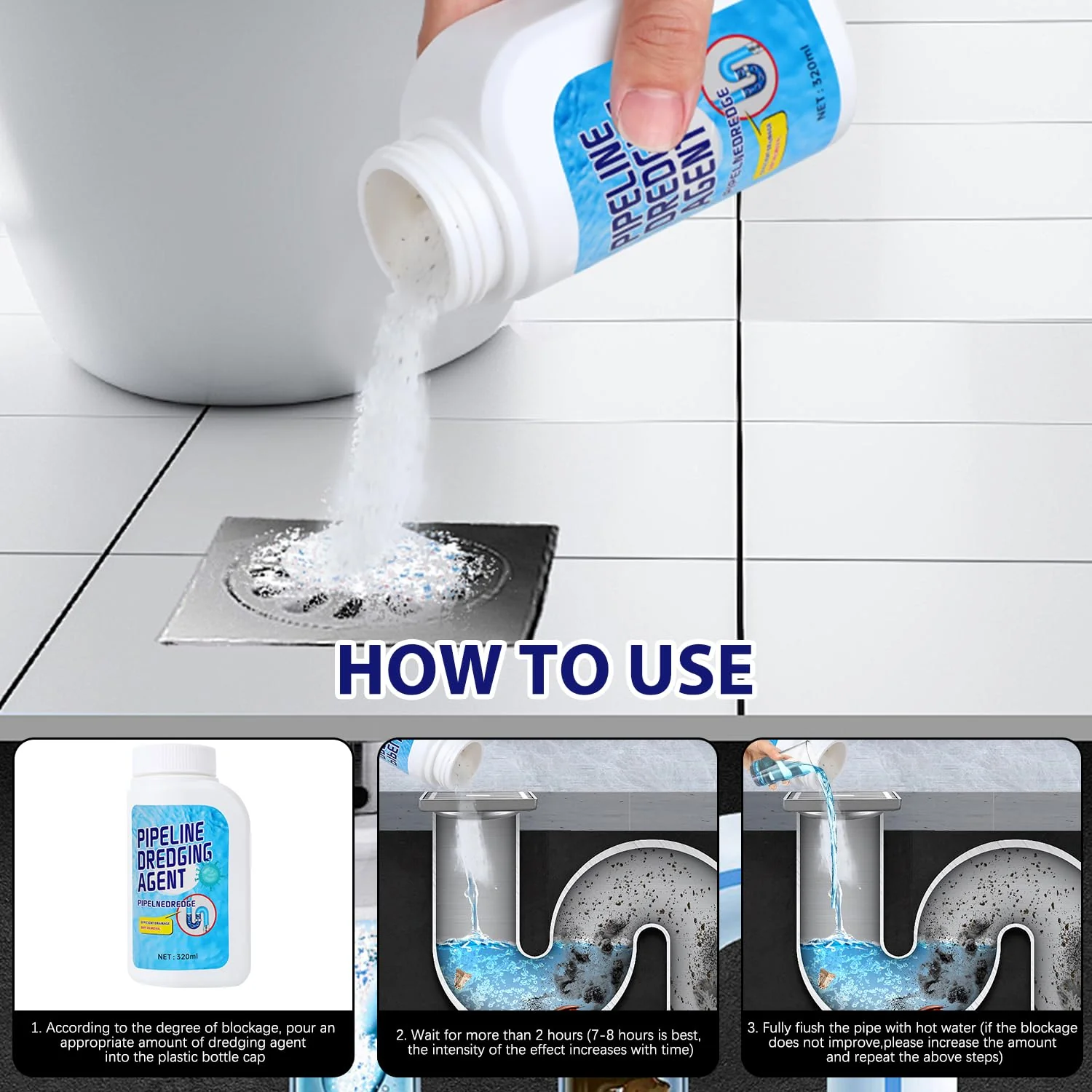 Powerful Pipe Dredging Agent,Pipeline Dredging Agent,Powerful Quick Cleaning Drain,Kitchen Sink Drains and Pipe Cleaner,for Kitchen Bathroom Toilet (2Pcs) - Image 2