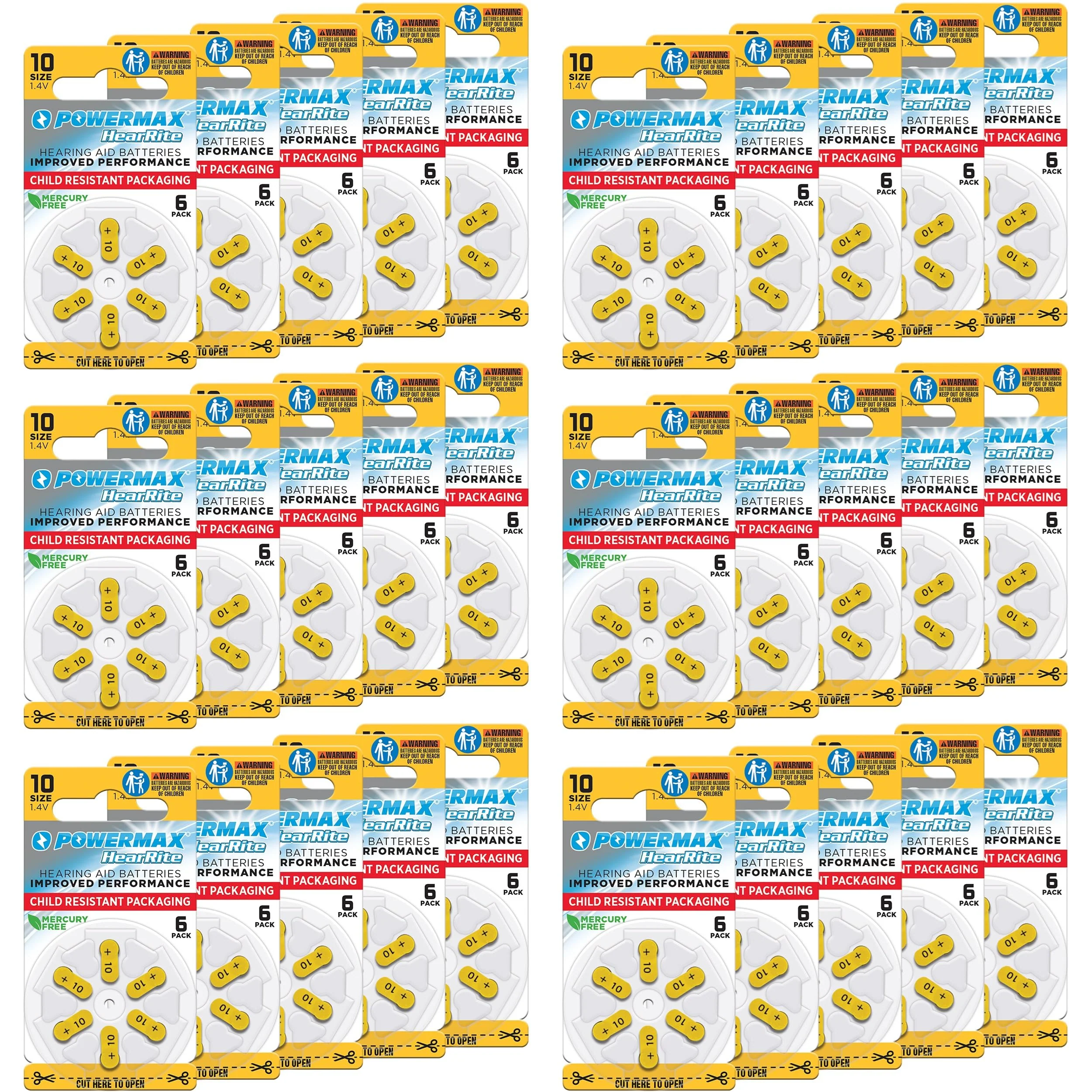 Powermax Size 10 Hearing Aid Batteries, 180 Count Long-Lasting Battery Pack, Yellow Long Tab for Easy Change - Image 2