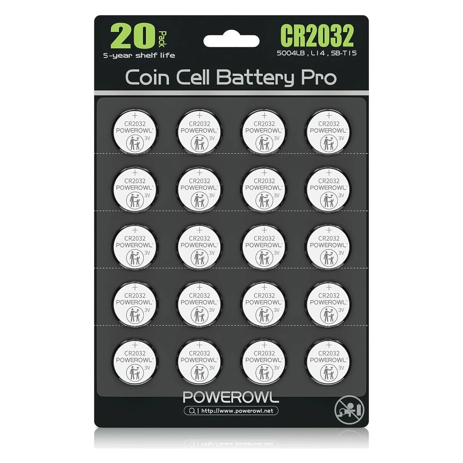 POWEROWL High Capacity CR2032 Battery (20-Pack) 3v Lithium Batteries, Leak-Free, Long Lasting Cr 2032