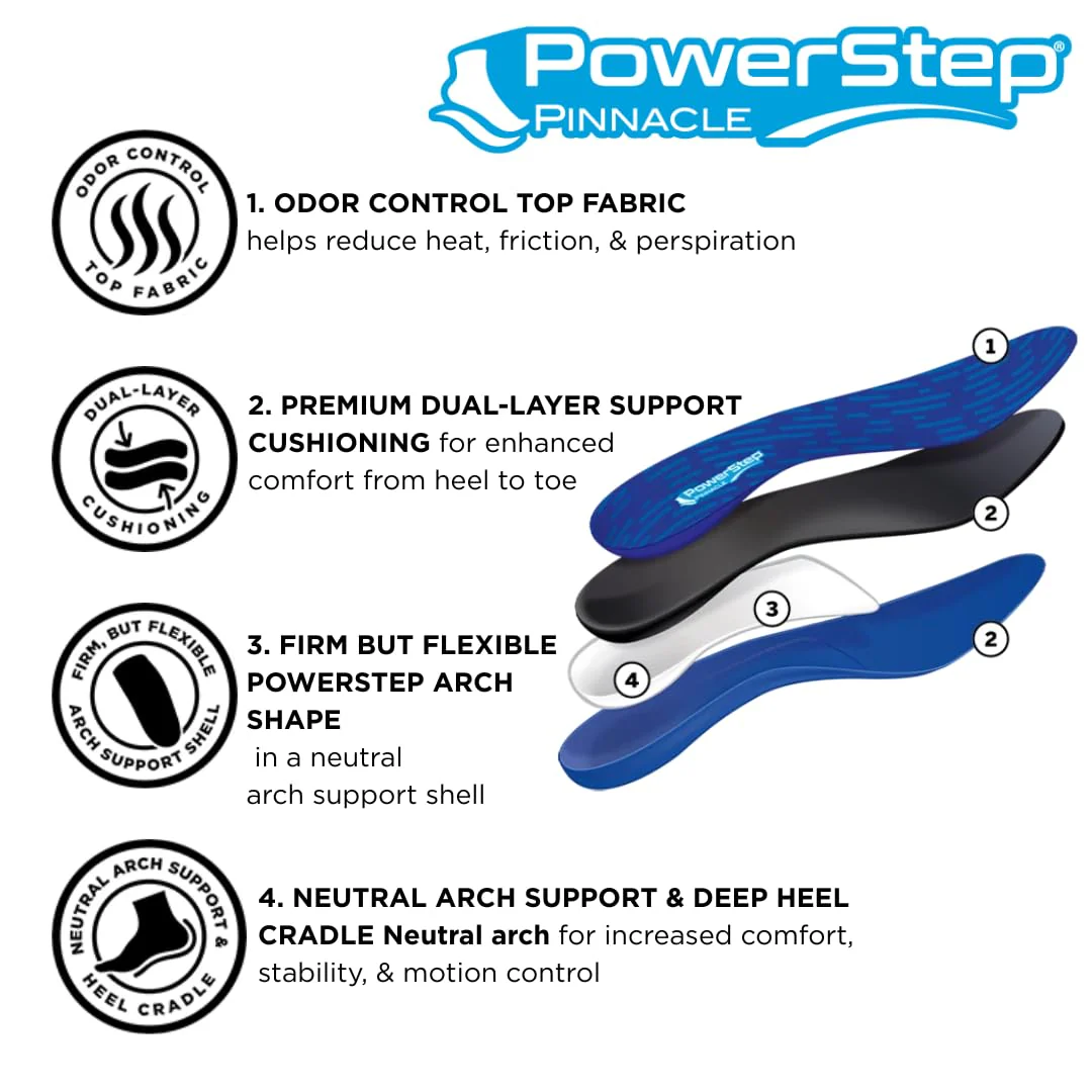 PowerStep Pinnacle Insoles, Orthotics for Plantar Fasciitis Relief, Made in USA Orthotic Insoles, Arch Support Inserts with Moderate Pronation, #1 Podiatrist Recommended (M 6-6.5, W 8-8.5) - Image 3