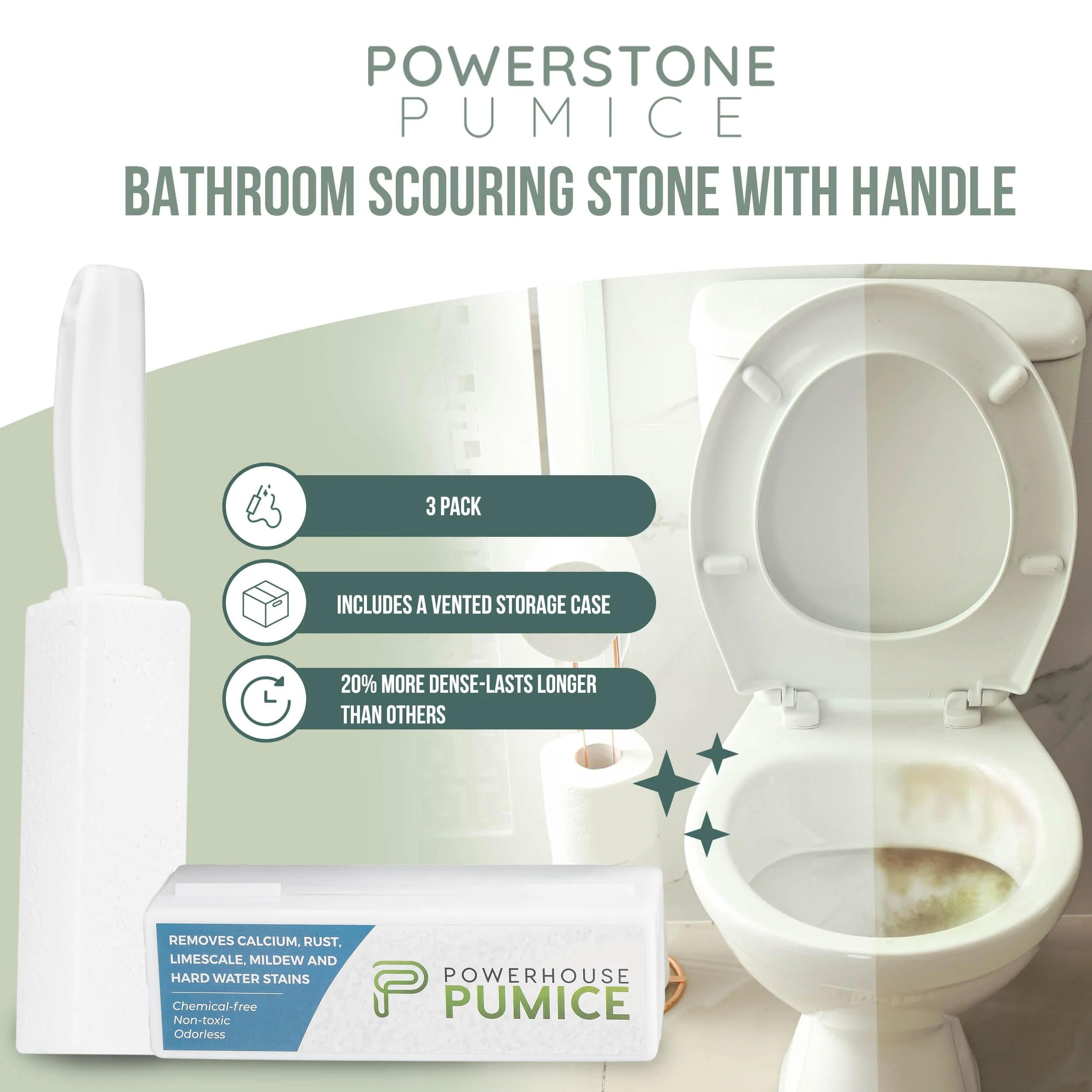 Powerstone Pumice Stone Toilet Bowl Cleaner with Handle (3-Pack) - A Reliable and Harmless Solution for Cleaning Limescale Deposits & Hard Water Stains on Toilets, Grills, Tiles, Grout & Pools - Image 6