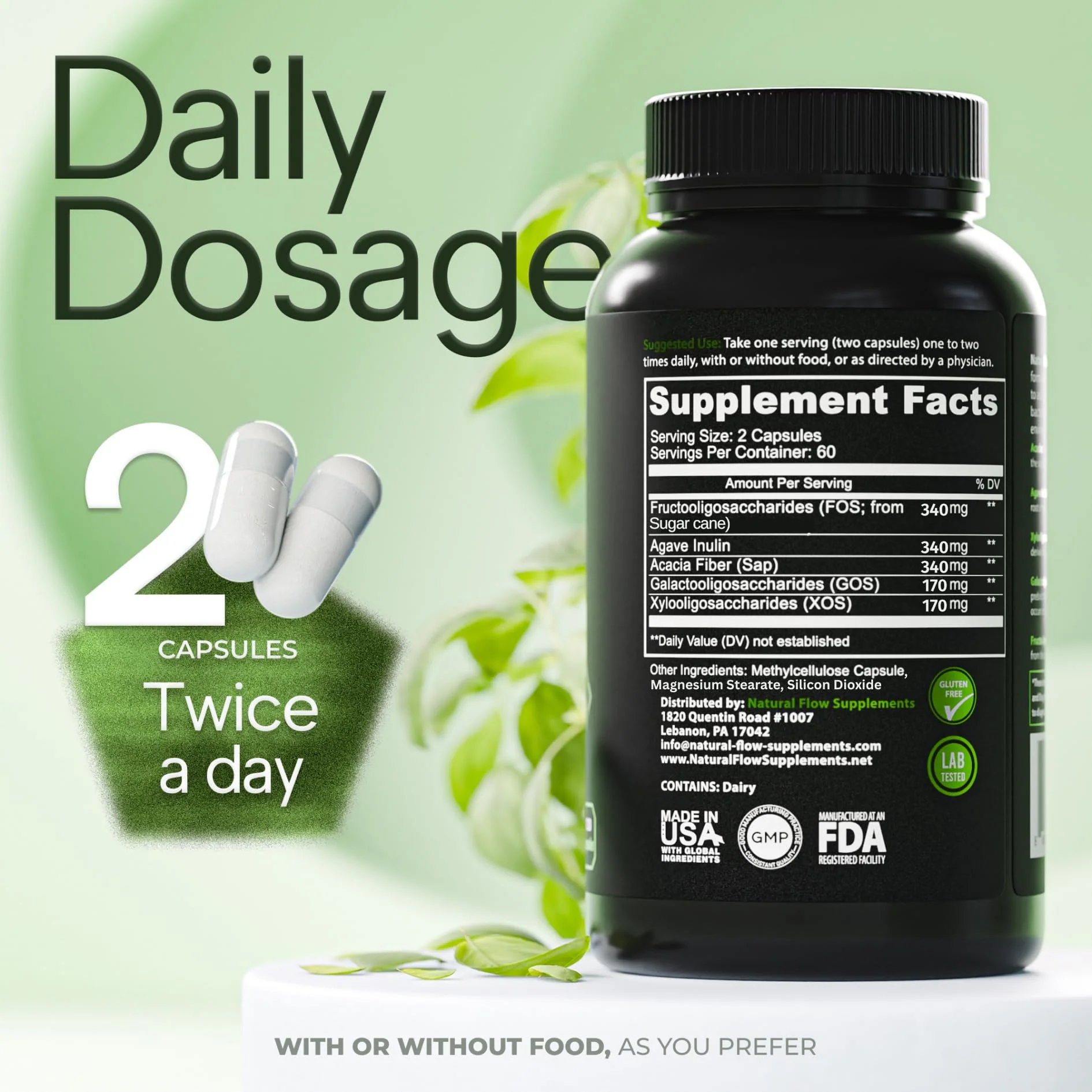Prebiotic Fiber Supplement 5-in-1 Capsules - Natural Flow 5X Fiber XOS, GOS, FOS, Acacia and Agave Inulin, Daily Soluble Fiber Formula for Gut Support and Boost Good Bacteria Diversity, 120 Caps - Image 6