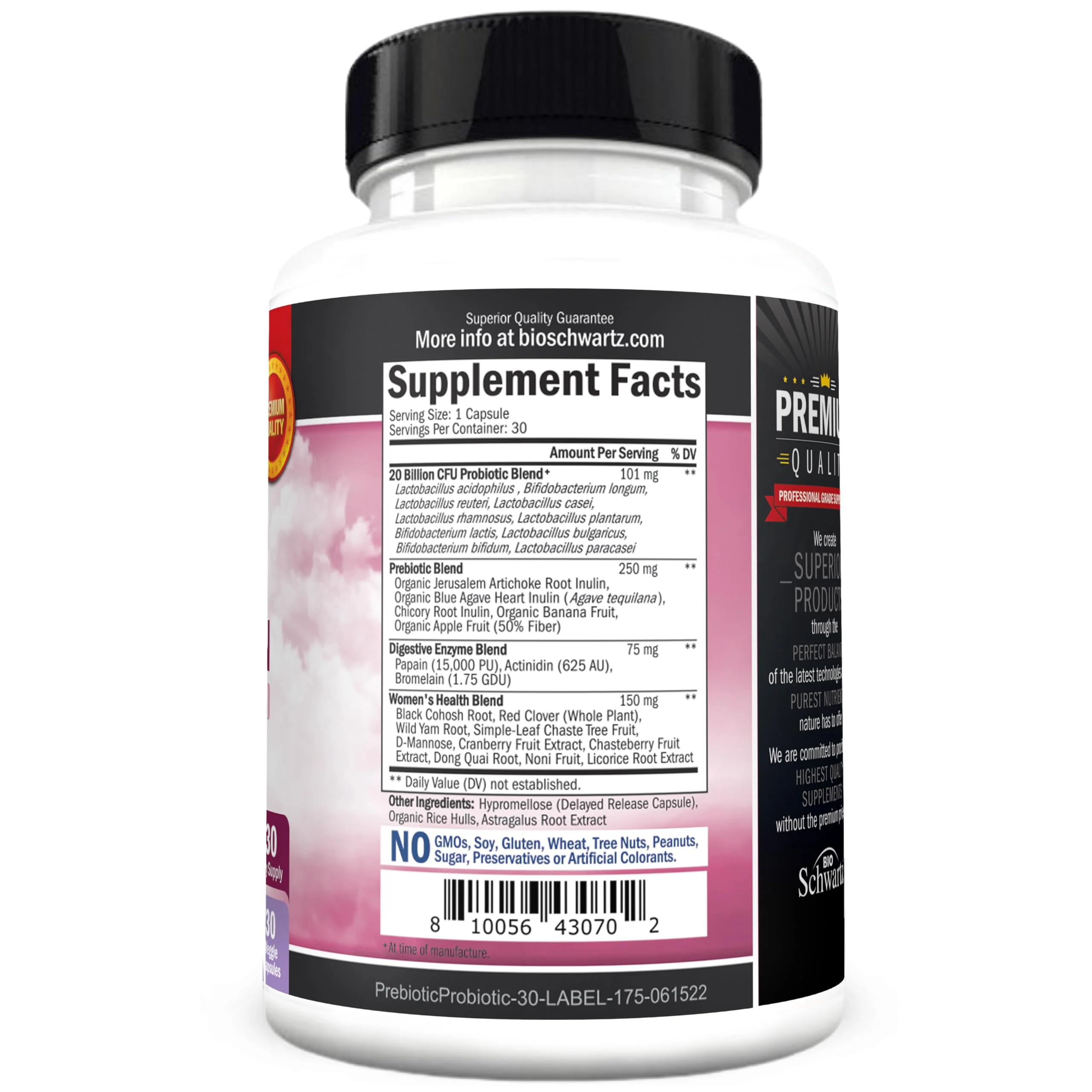 Prebiotics and Probiotics for Women - for Gut, Vaginal and Immune Health Support with Black Cohosh and Red Clover - Whole Food Digestive Enzymes Capsules, Lactobacillus Probiotic Supplement, 30 Count - Image 2