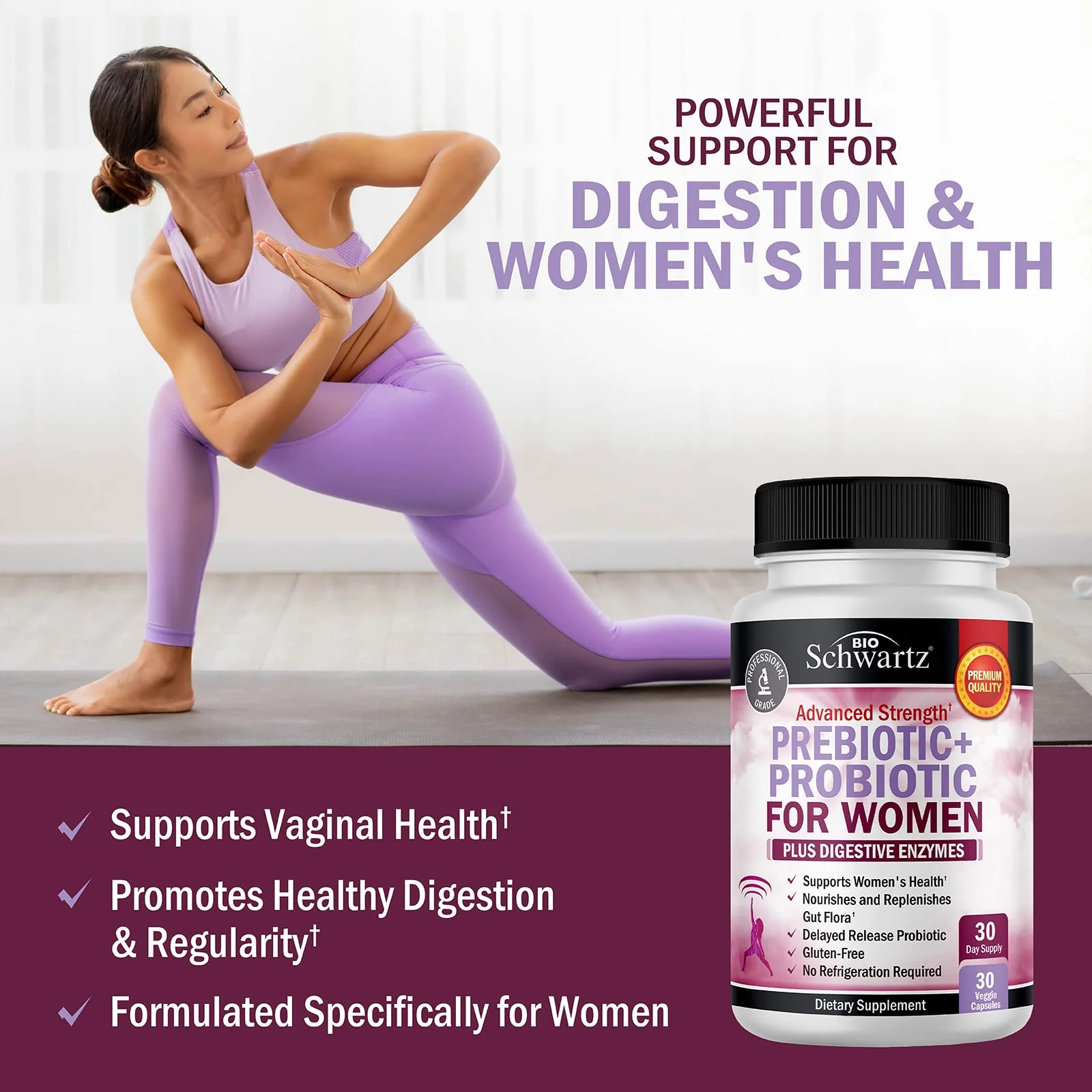 Prebiotics and Probiotics for Women - for Gut, Vaginal and Immune Health Support with Black Cohosh and Red Clover - Whole Food Digestive Enzymes Capsules, Lactobacillus Probiotic Supplement, 30 Count - Image 8