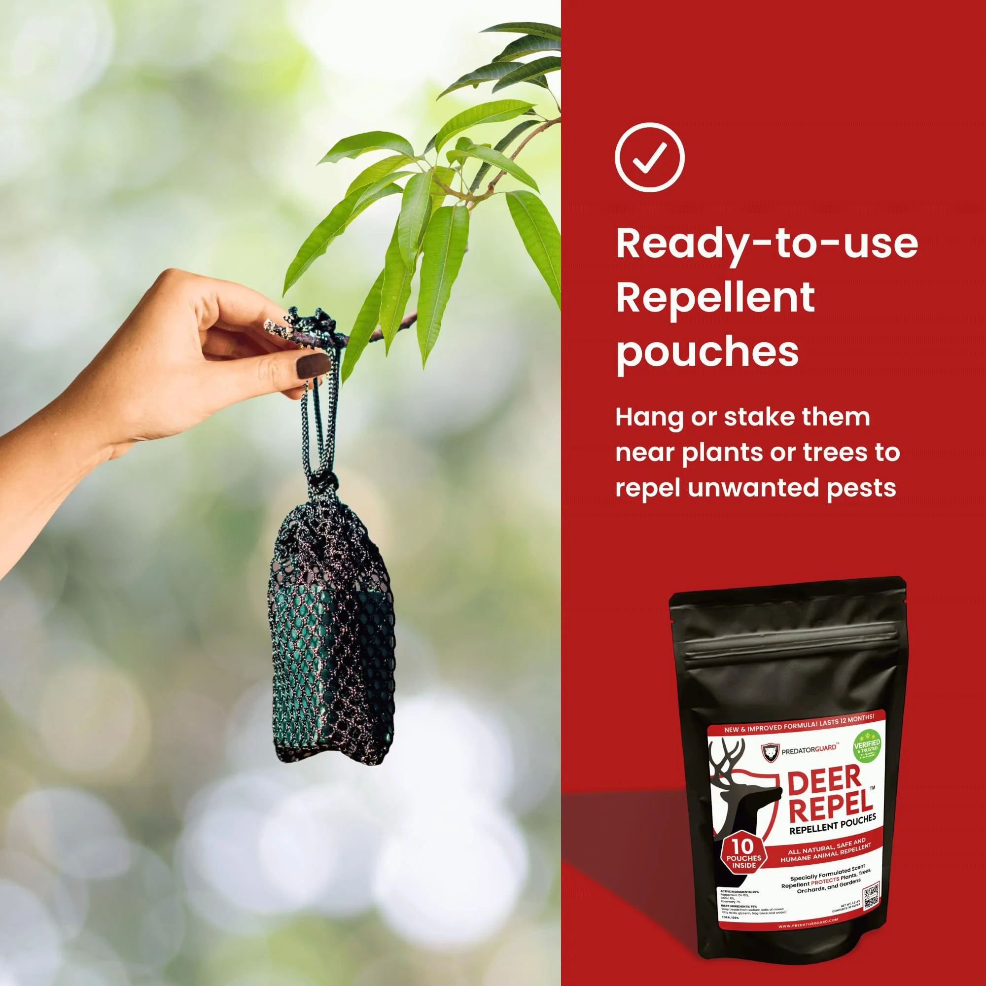 Predator Guard Deer Repellent Plants Pouches - 10 Pack - Stop Deer and Rabbits Eating Plants Trees Gardens and Vegetables - All Natural Ingredients (Deer Repel) - Image 6