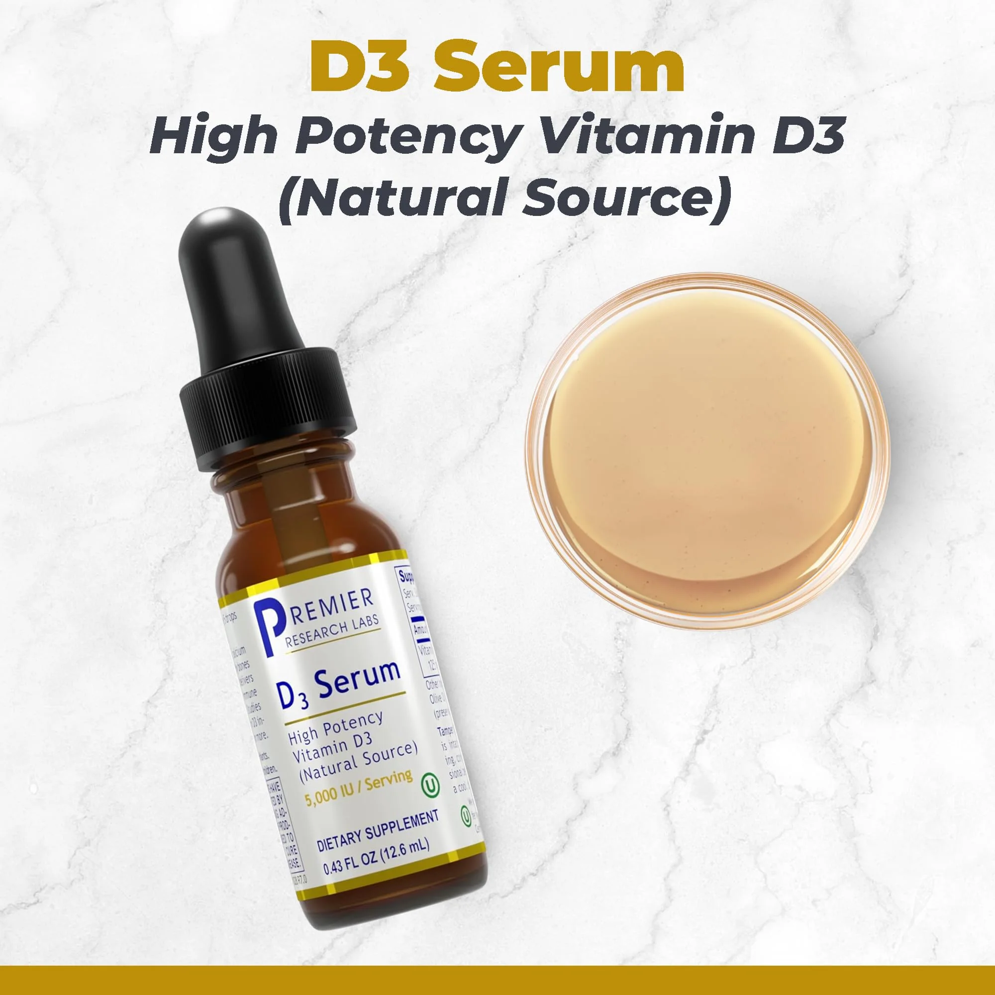 Premier Research Labs Vitamin D3 Serum - Liquid Vitamin D Oil Drops for Adults, Liquid Vitamin D3 5000 IU, Sublingual Vit D3 Liquid - 0.43 fl oz - Image 6