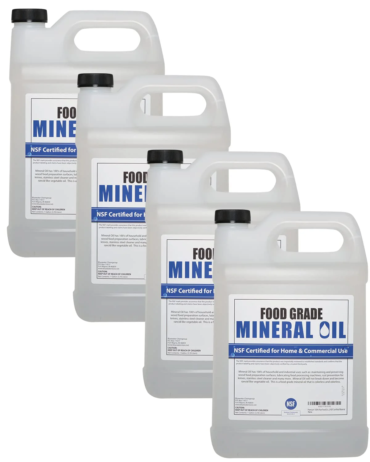 Premium 100% Pure Food Grade Mineral Oil USP, 4 Pack of Gallons, Food Safe Butcher Block and Cutting Board Oil, NSF Certified Material