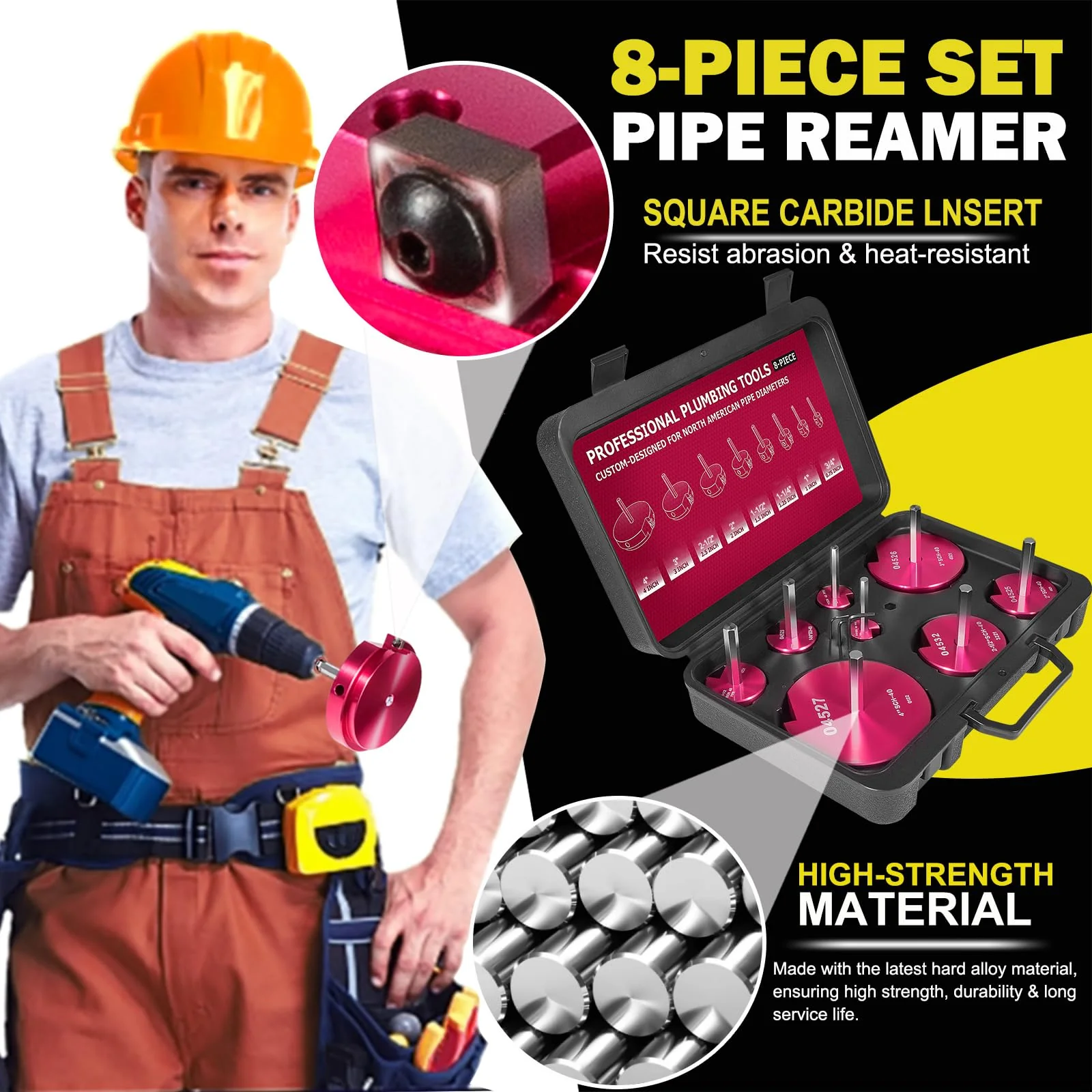 Premium 8Pcs PVC Pipe Reamer Kit - Complete Reamer Set, Fits Standard 1/2" Drills, Includes P3/4", 1", 1-1/4", 1-1/2", 2", 2-1/2", 3", 4" For Standard 1/2" Drills, Ideal for PVC, CPVC, ABS Pipes - Image 3