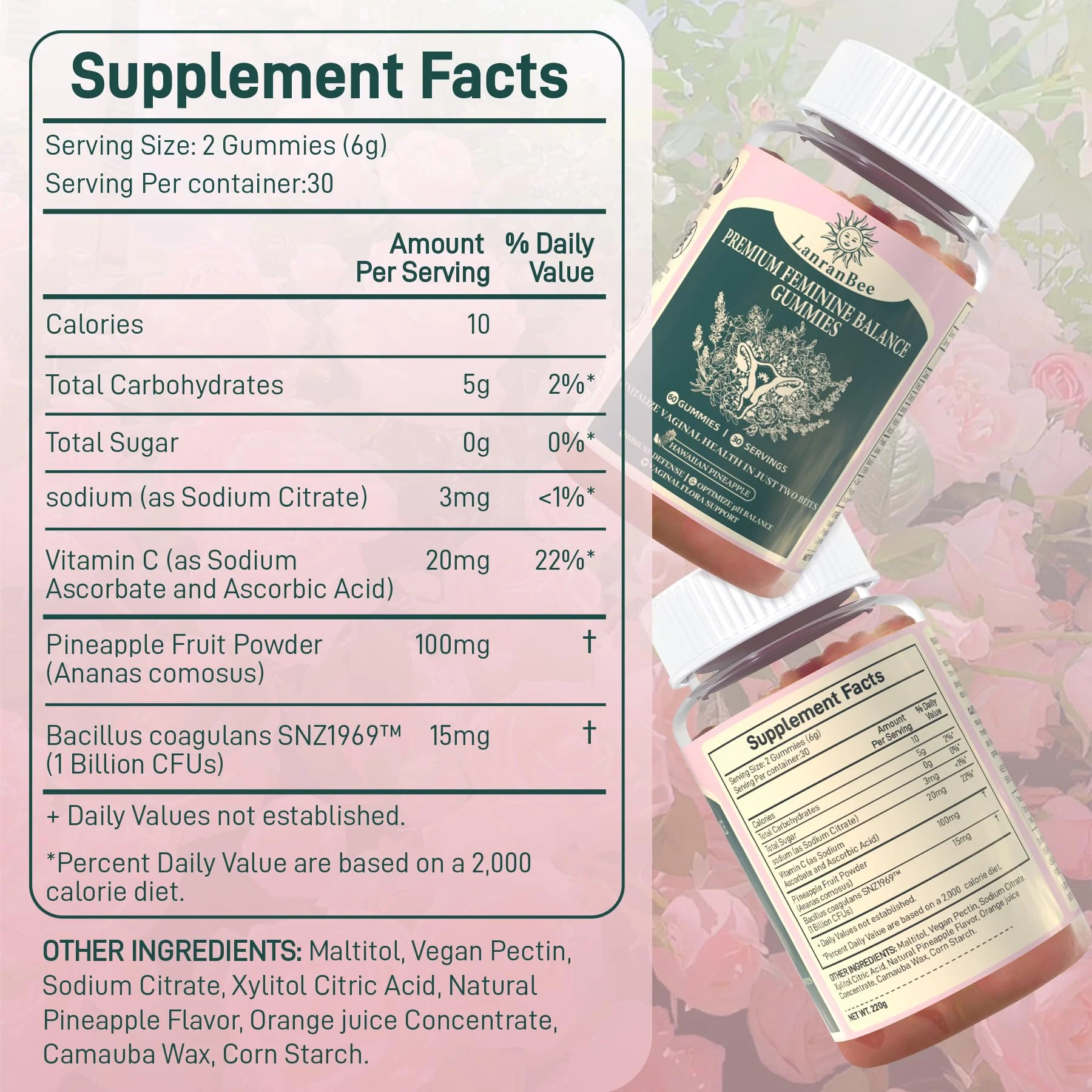 Premium Feminine Balance Gummies Vaginal Probiotic - for Women’s pH Balanced Health & Wellness - Immune Support - Vegan, Gluten-Free & Halal - Hawaiian Pineapple - 60 Gummies - 30 Servings (1) - Image 2